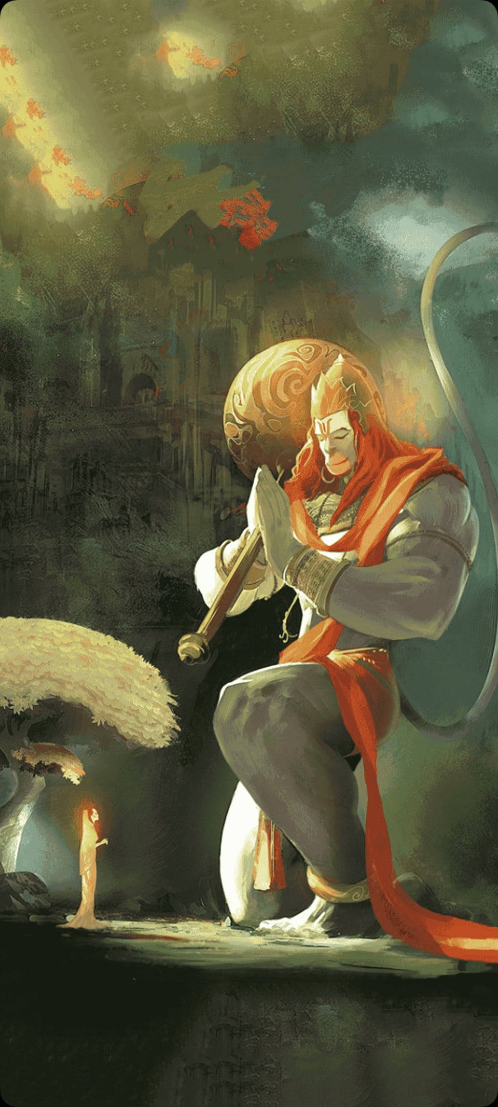 Rukoileva Hindulainen Jumala Hanuman Puhelin Taustakuvat