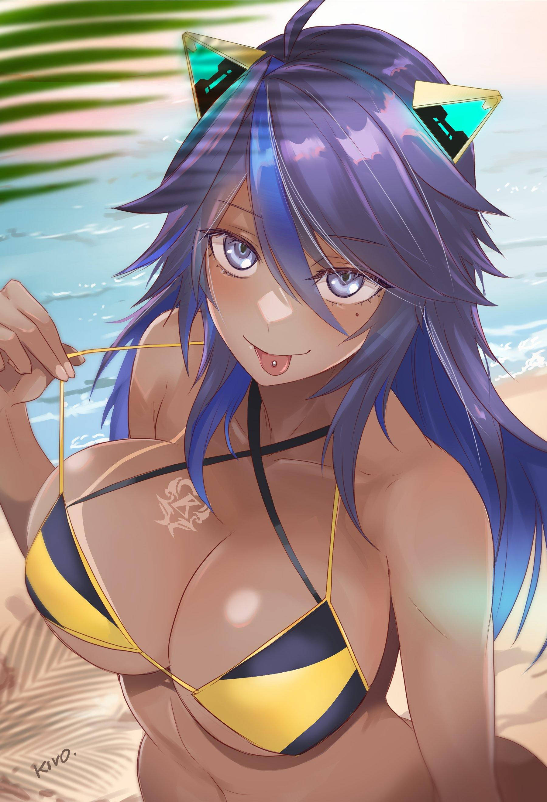 Ruskettunut VTuber-tyttö bikinissä Taustakuvat