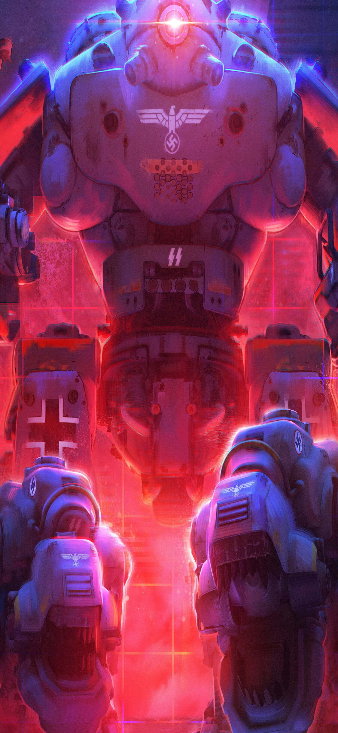 ryhmä robotteja punaisen valon edessä Taustakuvat