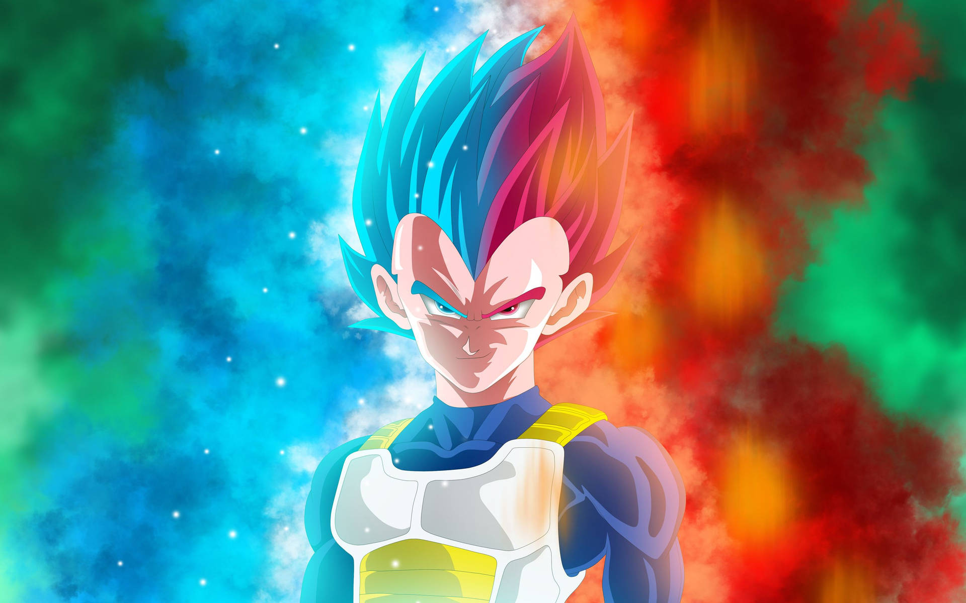 Vegeta Dragon Ball värikkäissä väreissä, super saiyan animehahmo. Dragon ball z super broly.