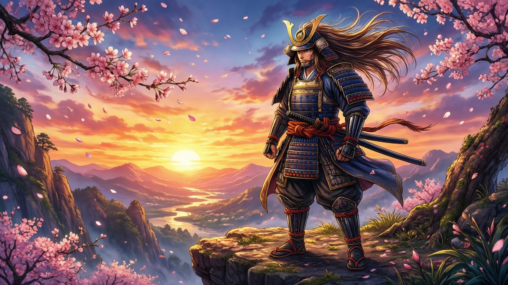 Samurai Auringonlaskun Manga Taustakuvat