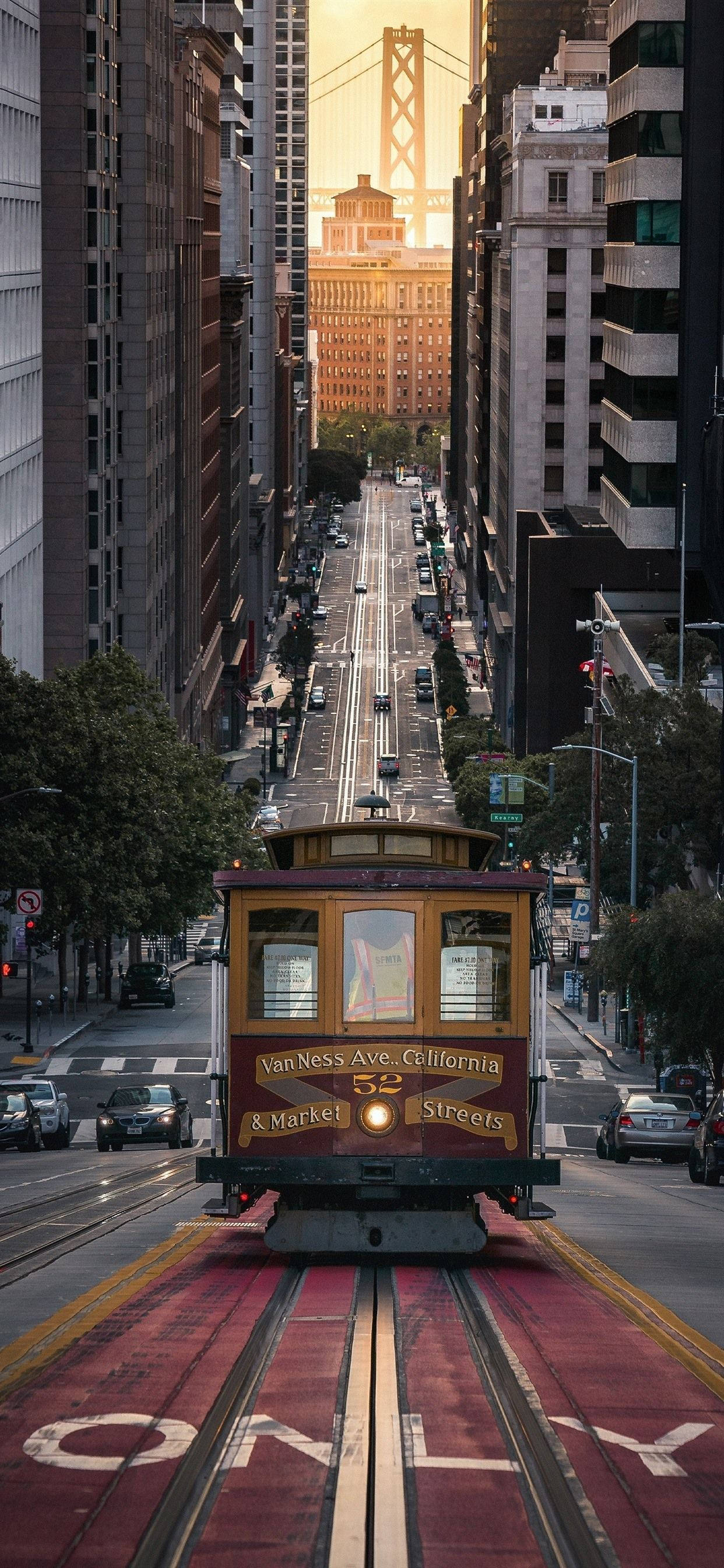 San Francisco köysirata puhelimen taustakuva auringonlaskussa Taustakuvat