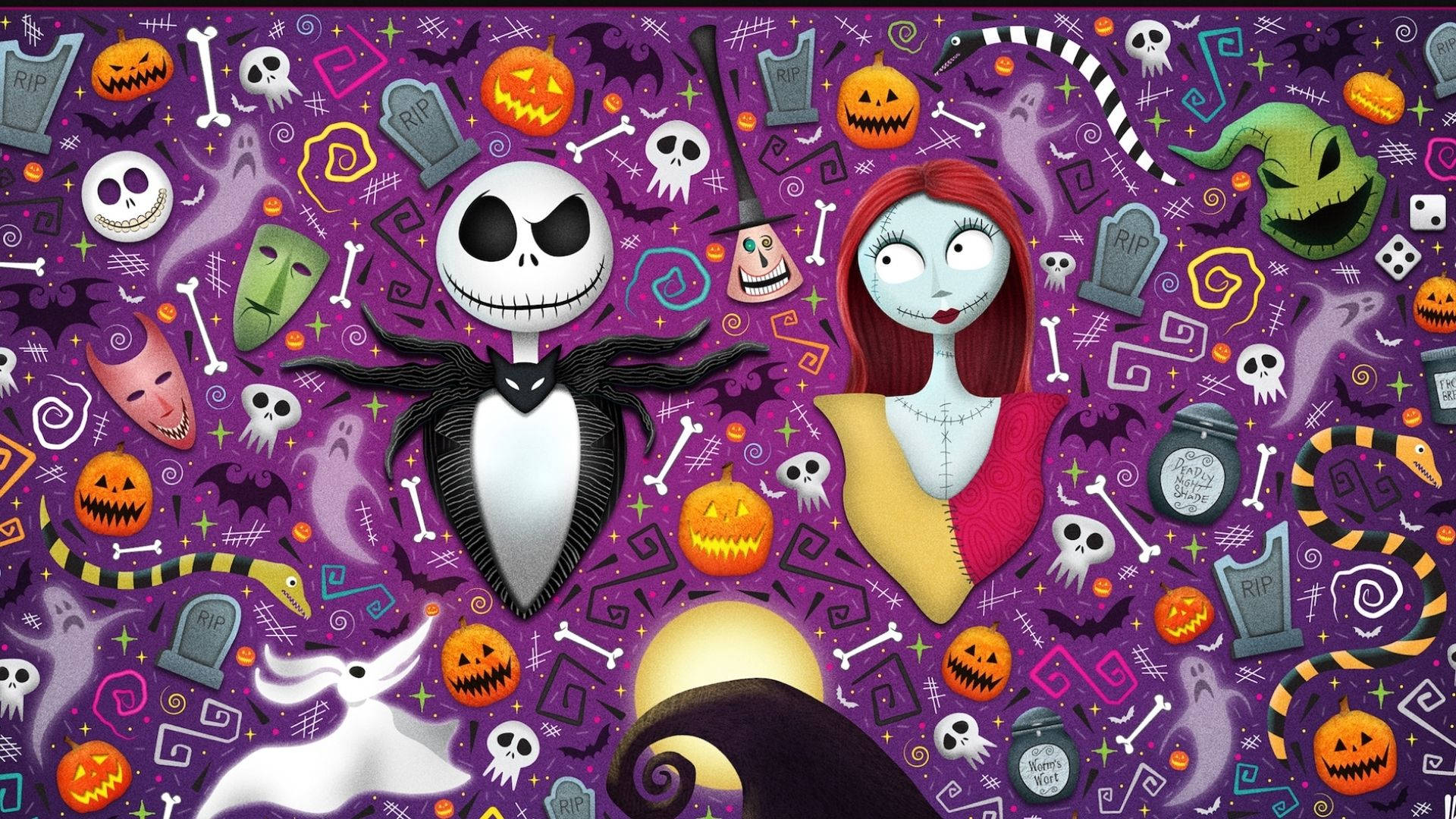Sarjakuva Halloween Jack Skellington ja Sally Taustakuvat