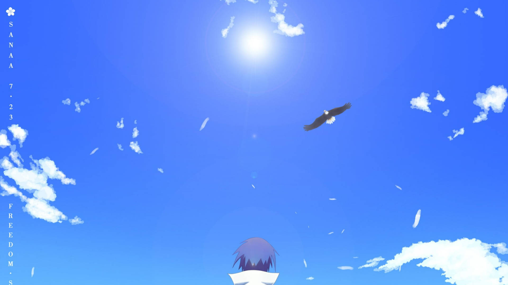 Sasuke sinisen aurinkoisen taivaan alla taustakuva