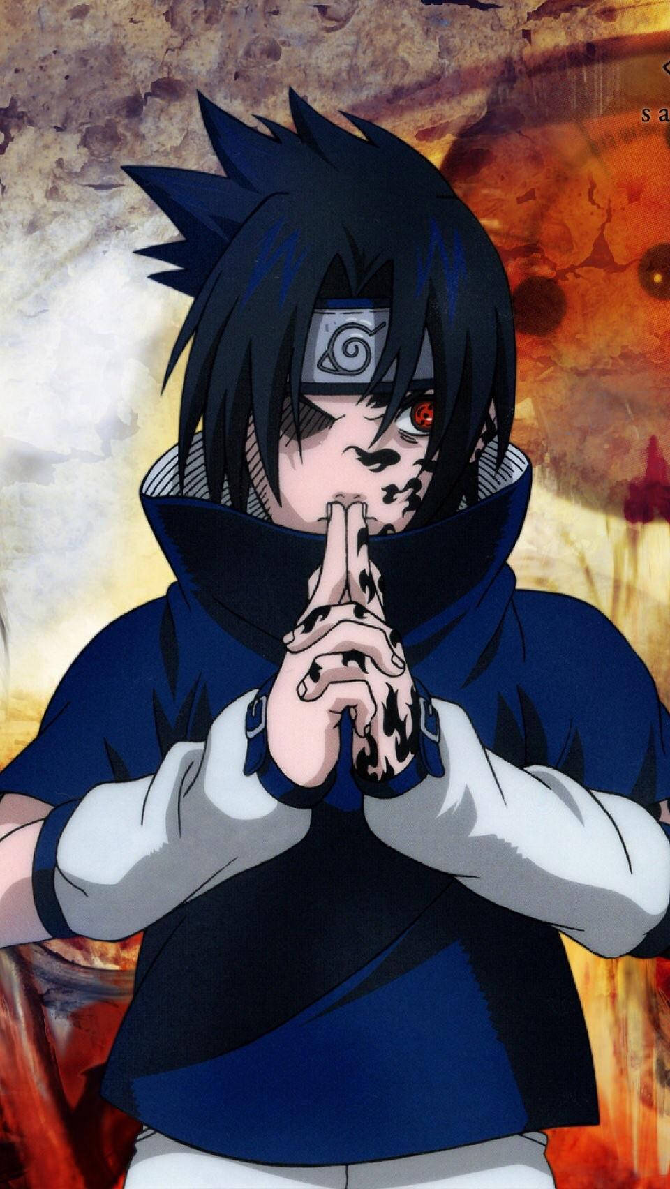 Taustakuva Taivaan kirouksen sinetistä Sasuke Uchihan vasemmassa kehossa. — Cool anime GIF Taustakuvat