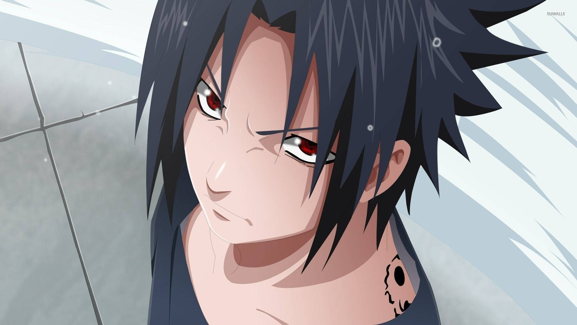 Taustakuva Sasuke Uchihasta, jolla on Taivaan kirouksen sinetti -tatuointi. — Cool anime GIF Taustakuvat