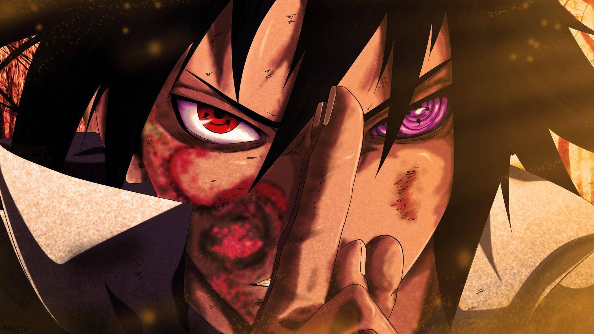 Taustakuva Sasuke Uchihasta vaarallisena ja tappavana.