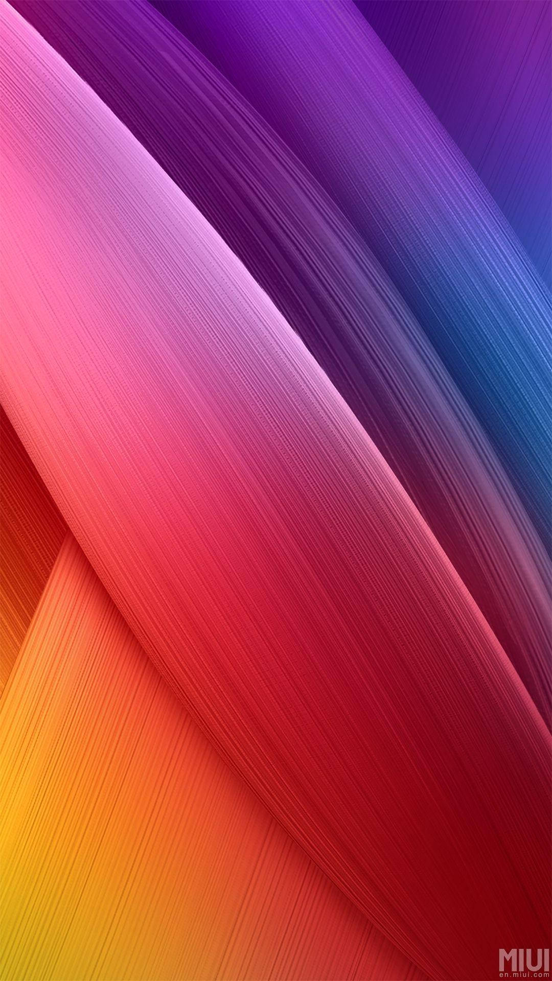 Säteilevä MIUI-taustakuva violetilla, oranssilla ja punaisella viirulla Taustakuvat
