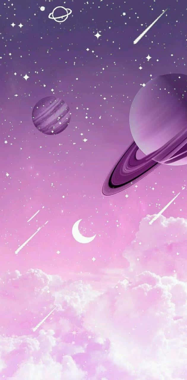 Saturnus ja Jupiter pinkki ja violetti galaksi grafiikkataide Taustakuvat