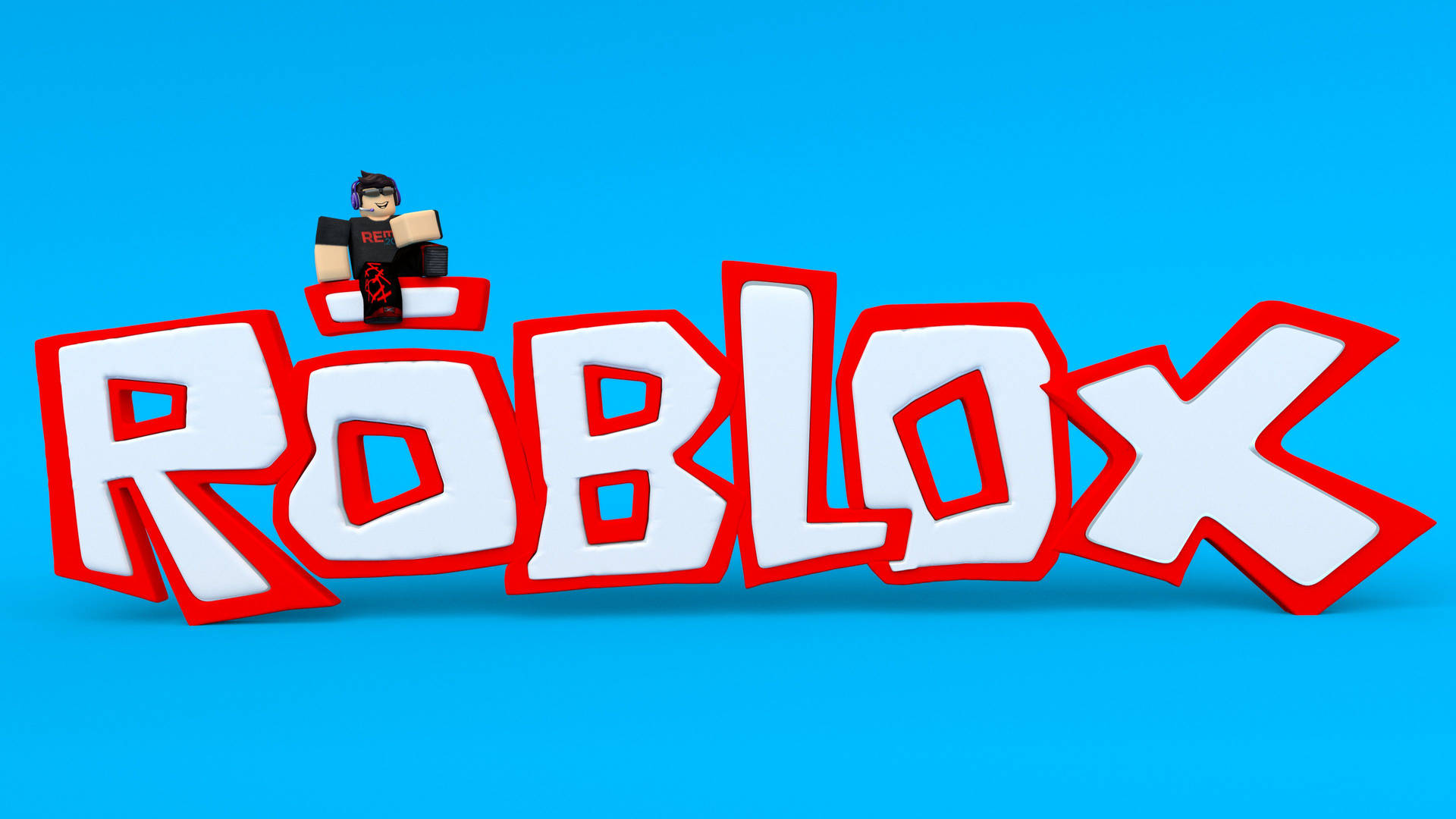 Siisti 3D-taustakuva Roblox-pelin kannesta sinisellä taustalla.