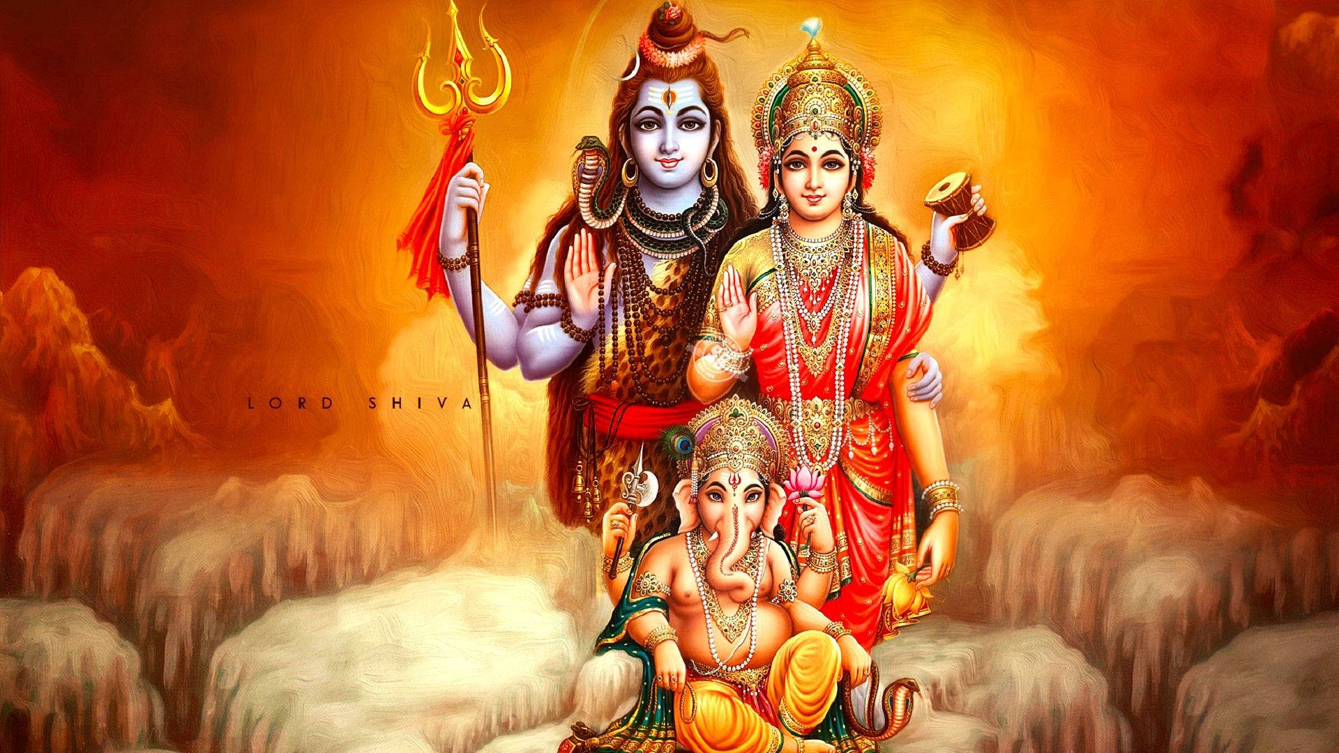 Shiva Parvati Ganesha punainen ja oranssi tausta Taustakuvat