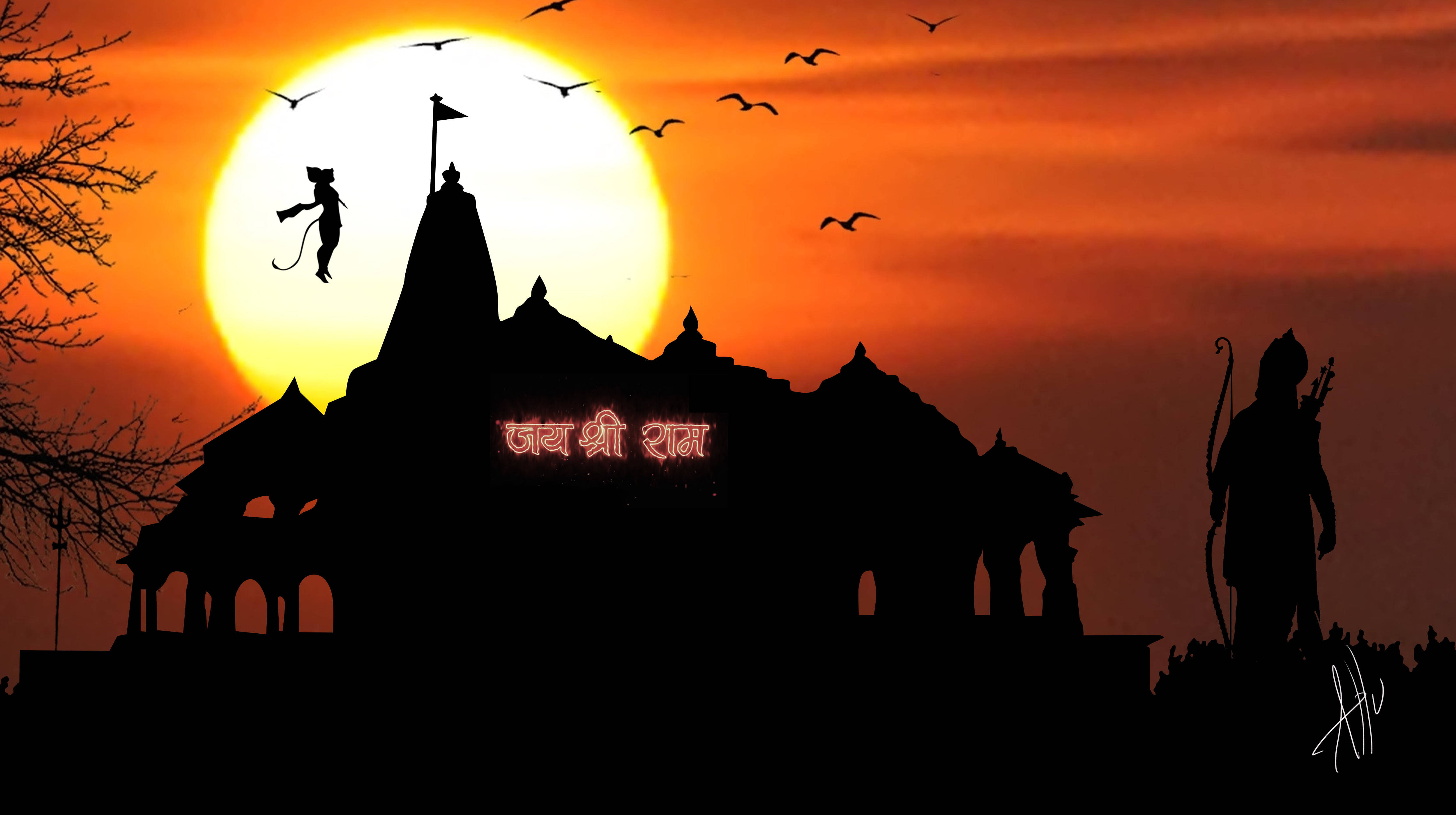 Shree Ram -temppeli auringonlaskussa Taustakuvat