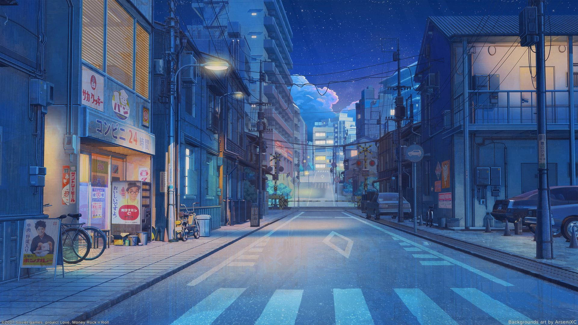 Siisti esteettinen japanilainen animekaupunki Taustakuvat