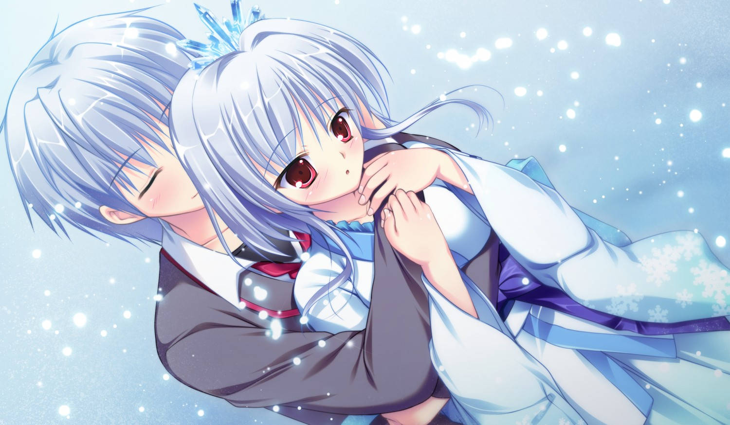 Sinihiuksinen animepari halaamassa Taustakuvat