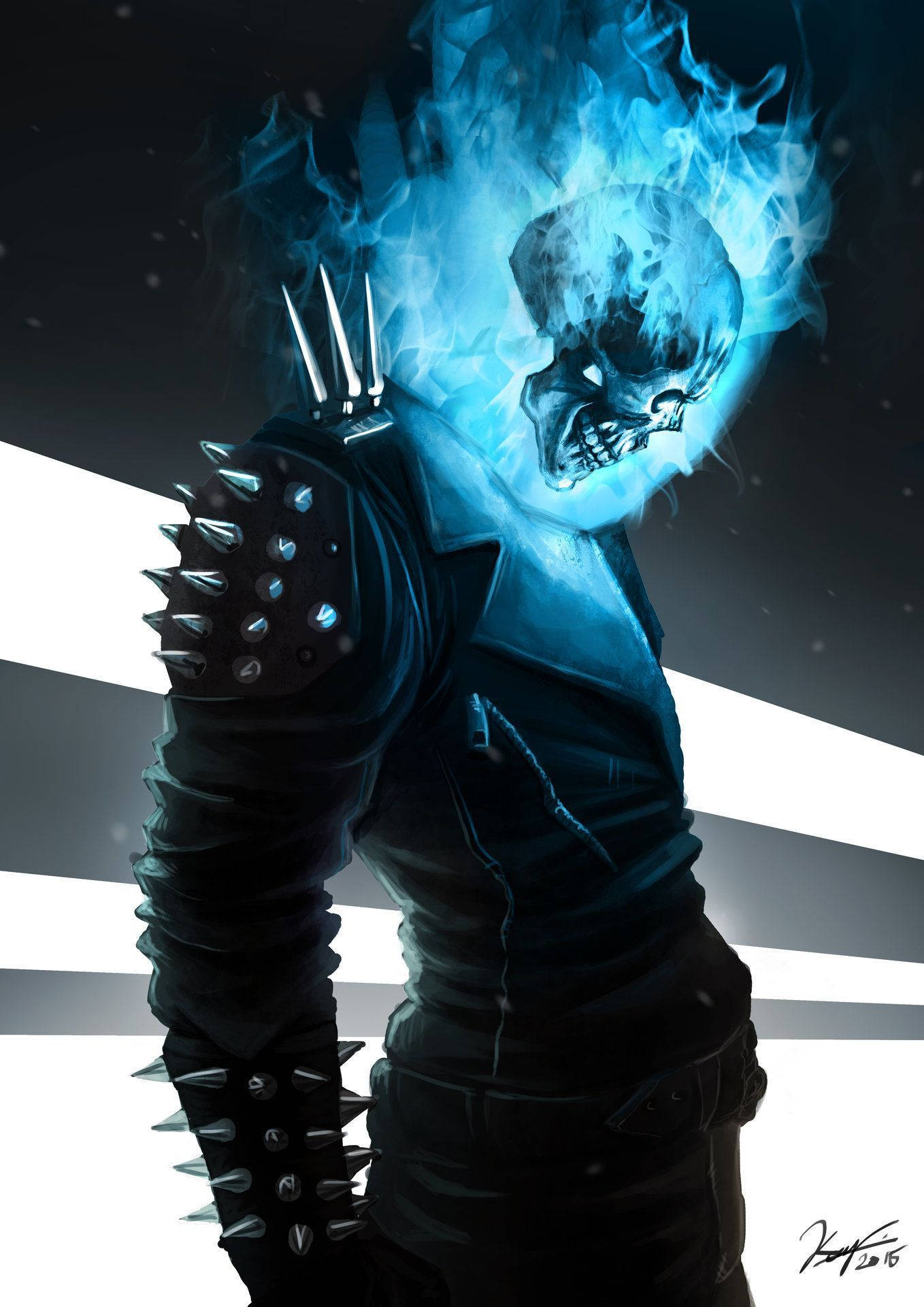 Sininen Ghost Rider liekehtivällä kallolla Taustakuvat