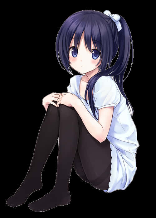Sininen hiuksinen anime-tyttö istuu — Cool anime GIF Taustakuvat