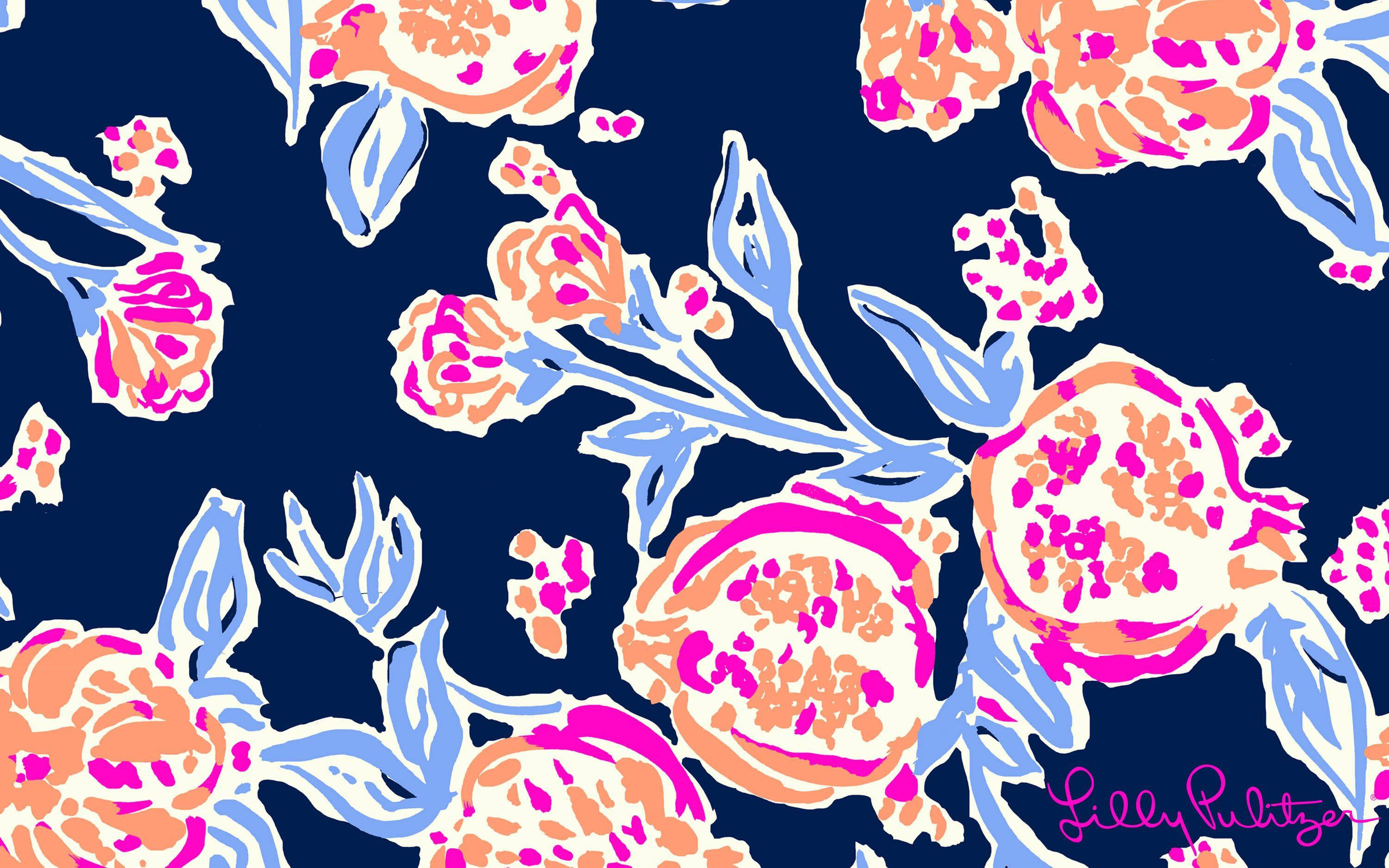 Sininen kukkainen Lilly Pulitzer työpöytä Taustakuvat