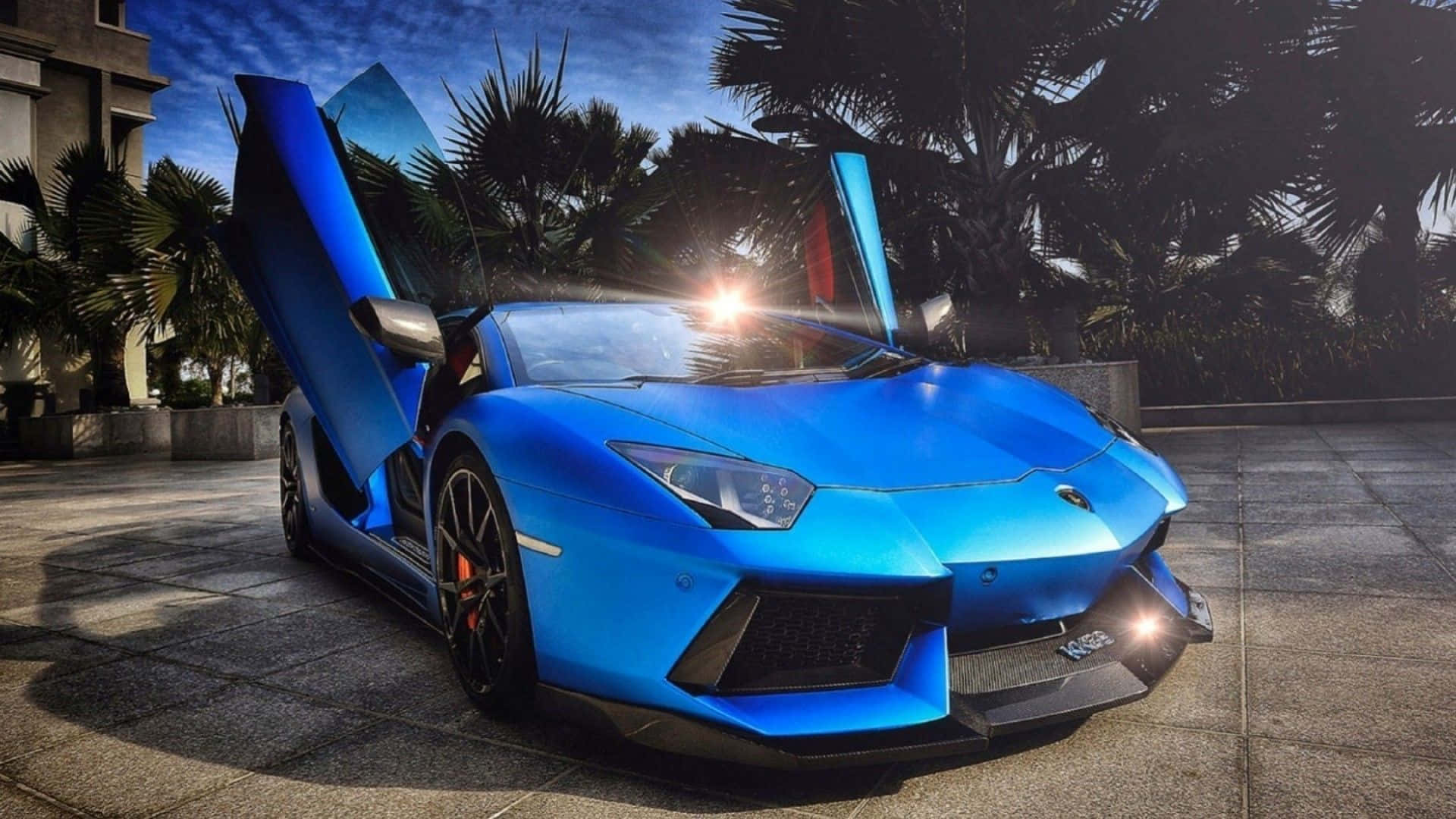 Sininen Lamborghini Aventador - viileä ulkokuva Taustakuvat