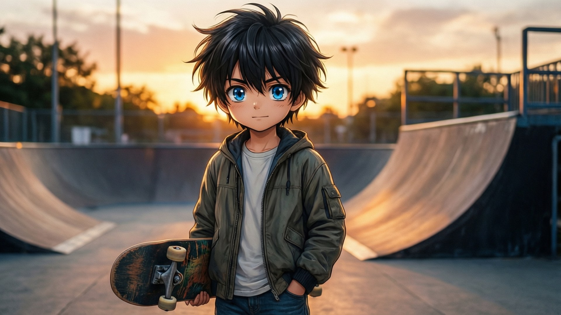Skateboard-poika auringonlaskussa Taustakuvat