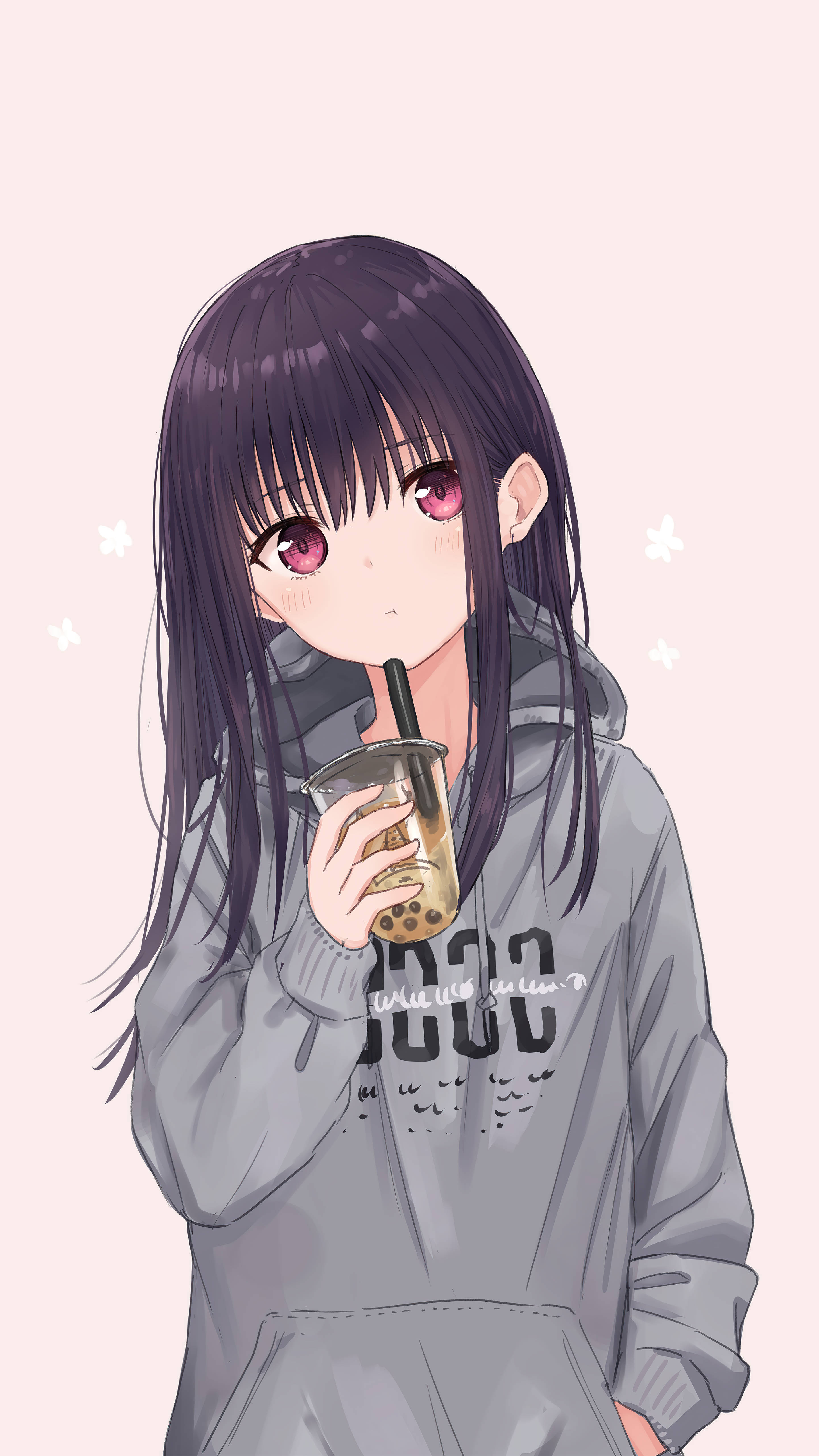Söpö anime-tyttö PFP Kazumi maitoteen kanssa Taustakuvat