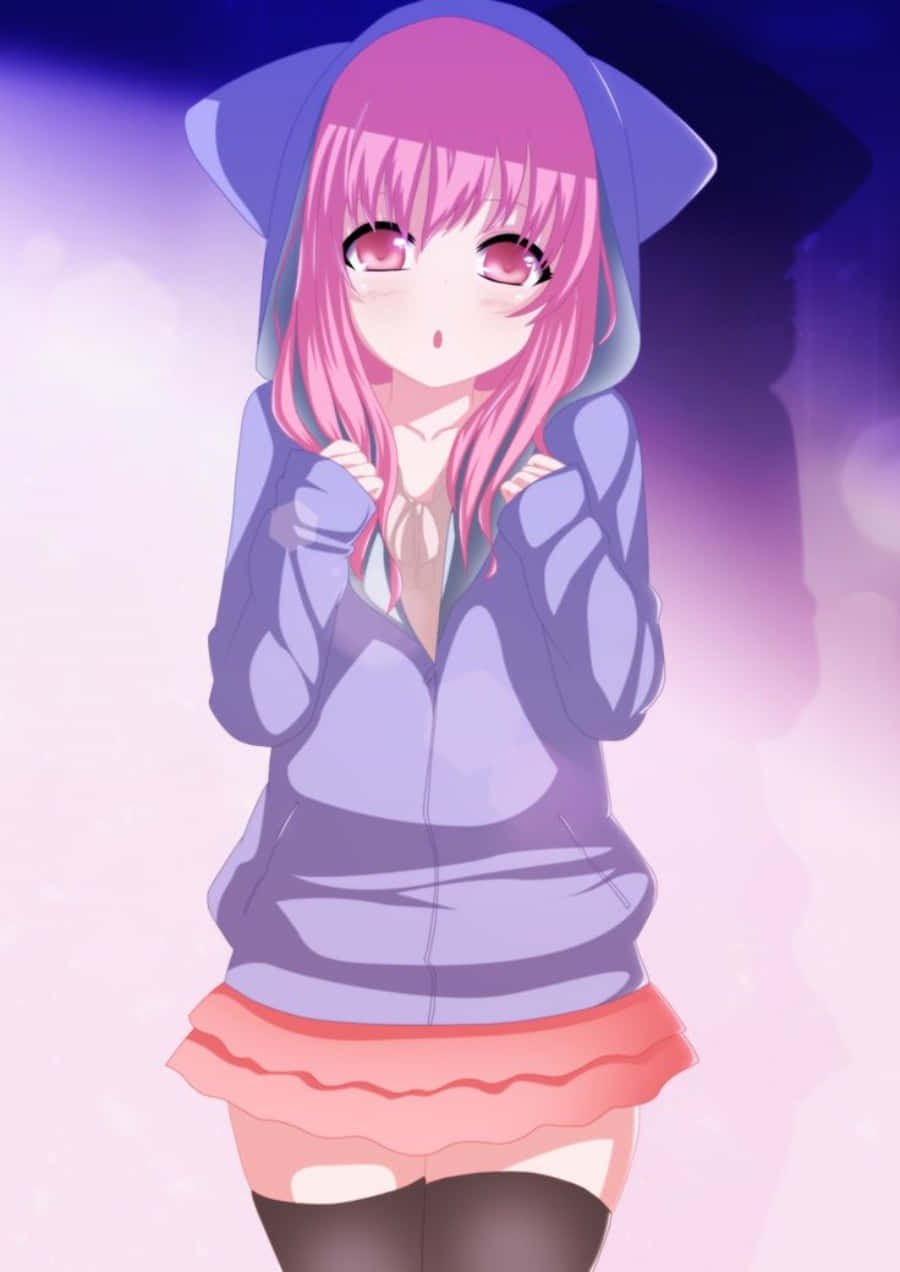Söpö anime-tyttö hupparissa Taustakuvat
