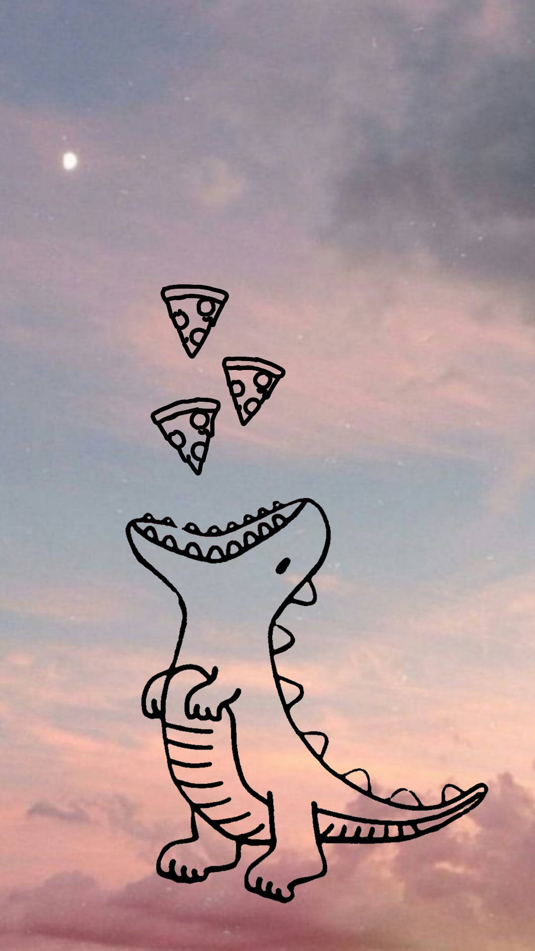 Söpö dinosaurus syömässä pizzaa taivaalla Taustakuvat