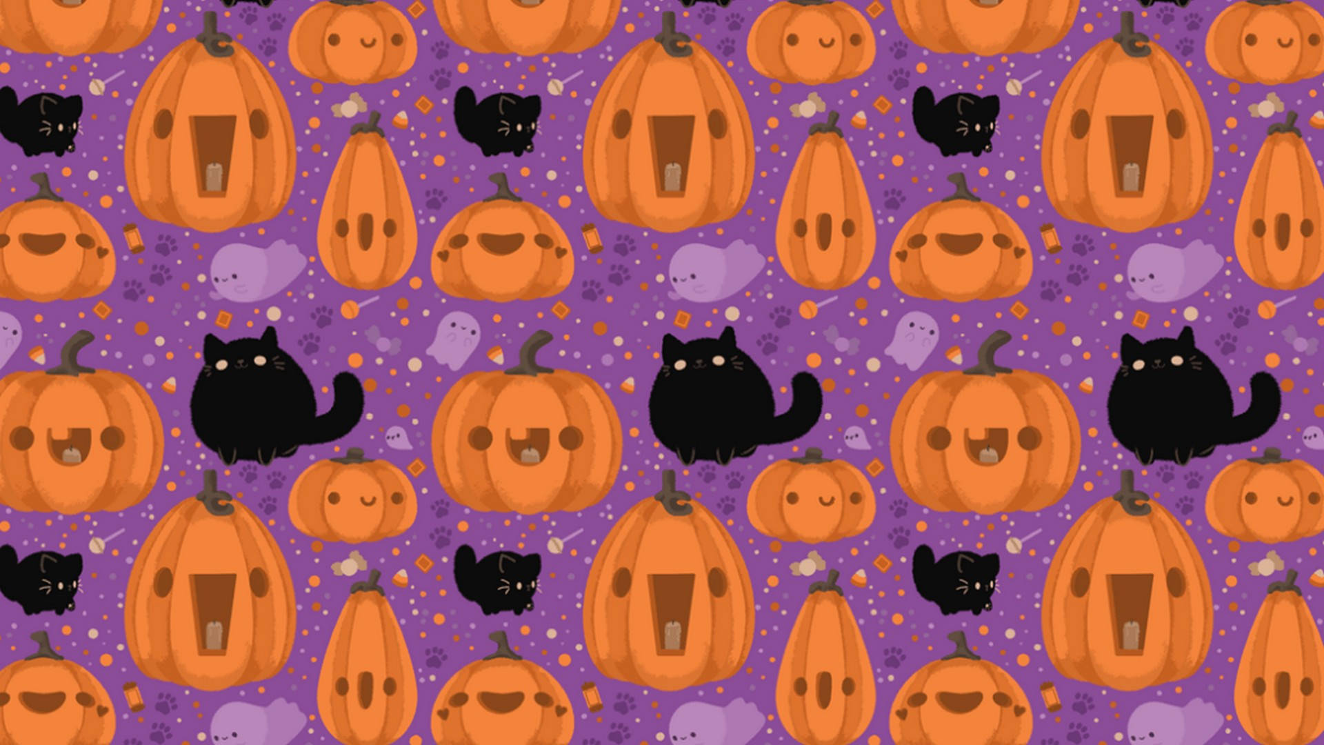 Söpö esteettinen Halloween-kissat ja kurpitsat Taustakuvat