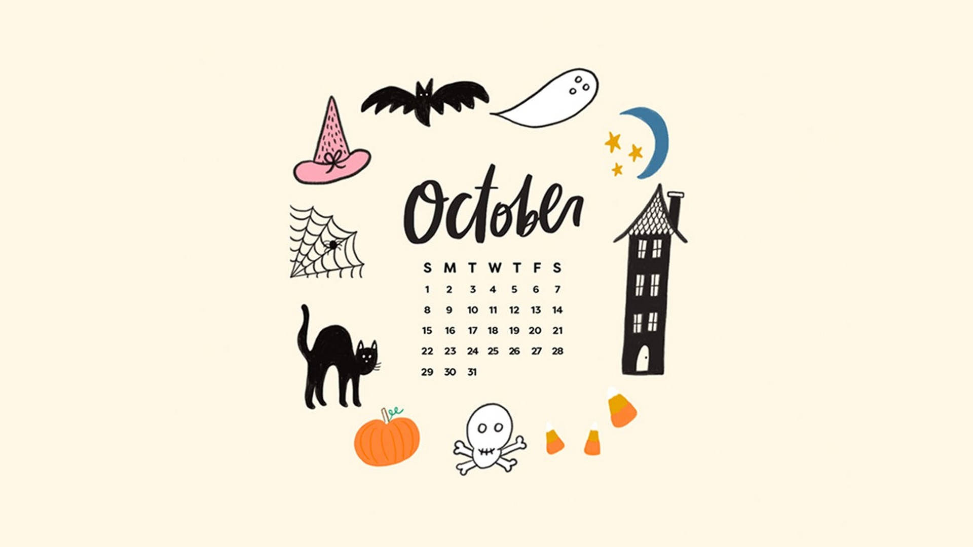 Söpö esteettinen Halloween lokakuun kalenteri Taustakuvat