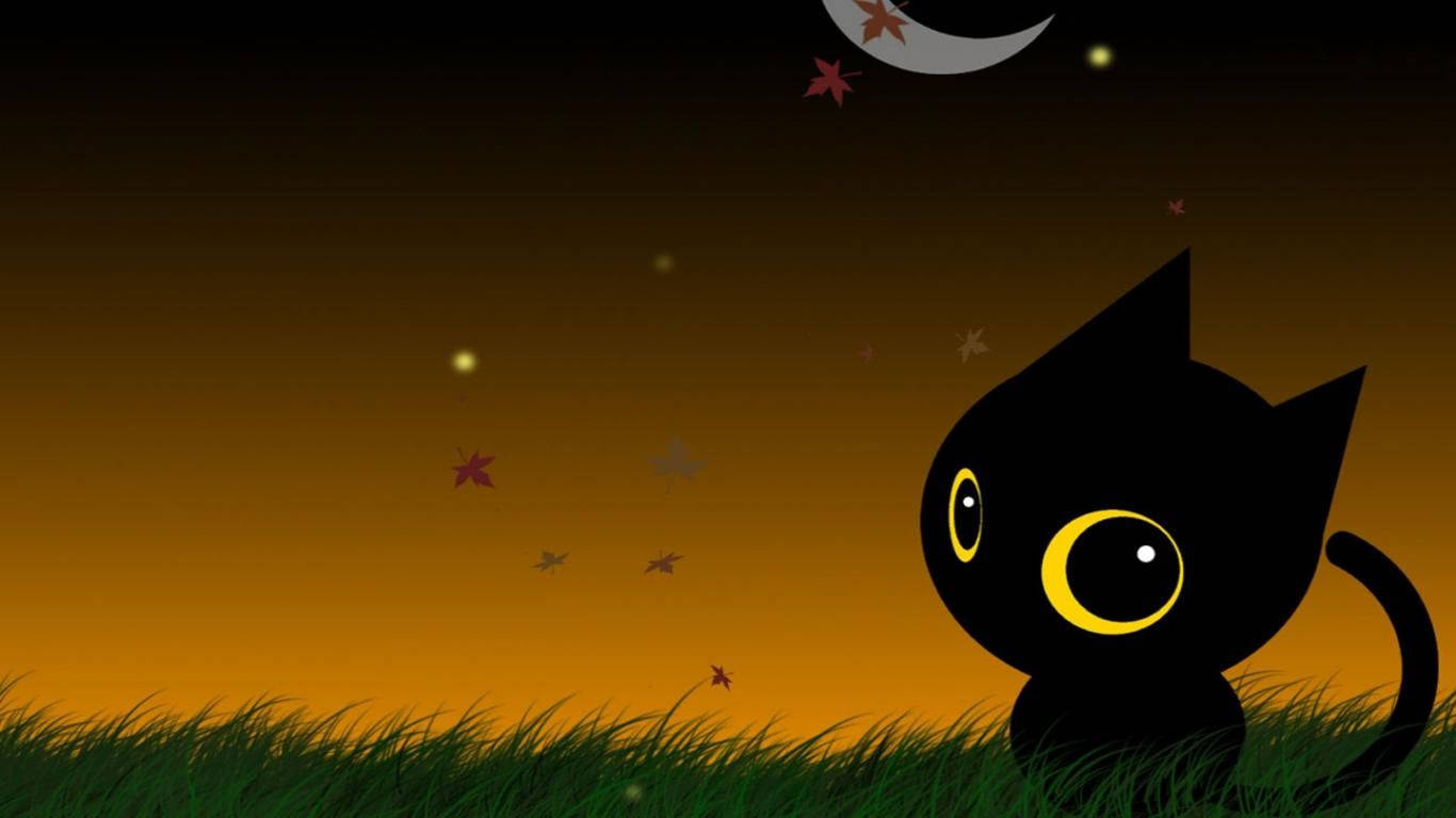 Söpö Halloween-kissa ruohikolla Taustakuvat