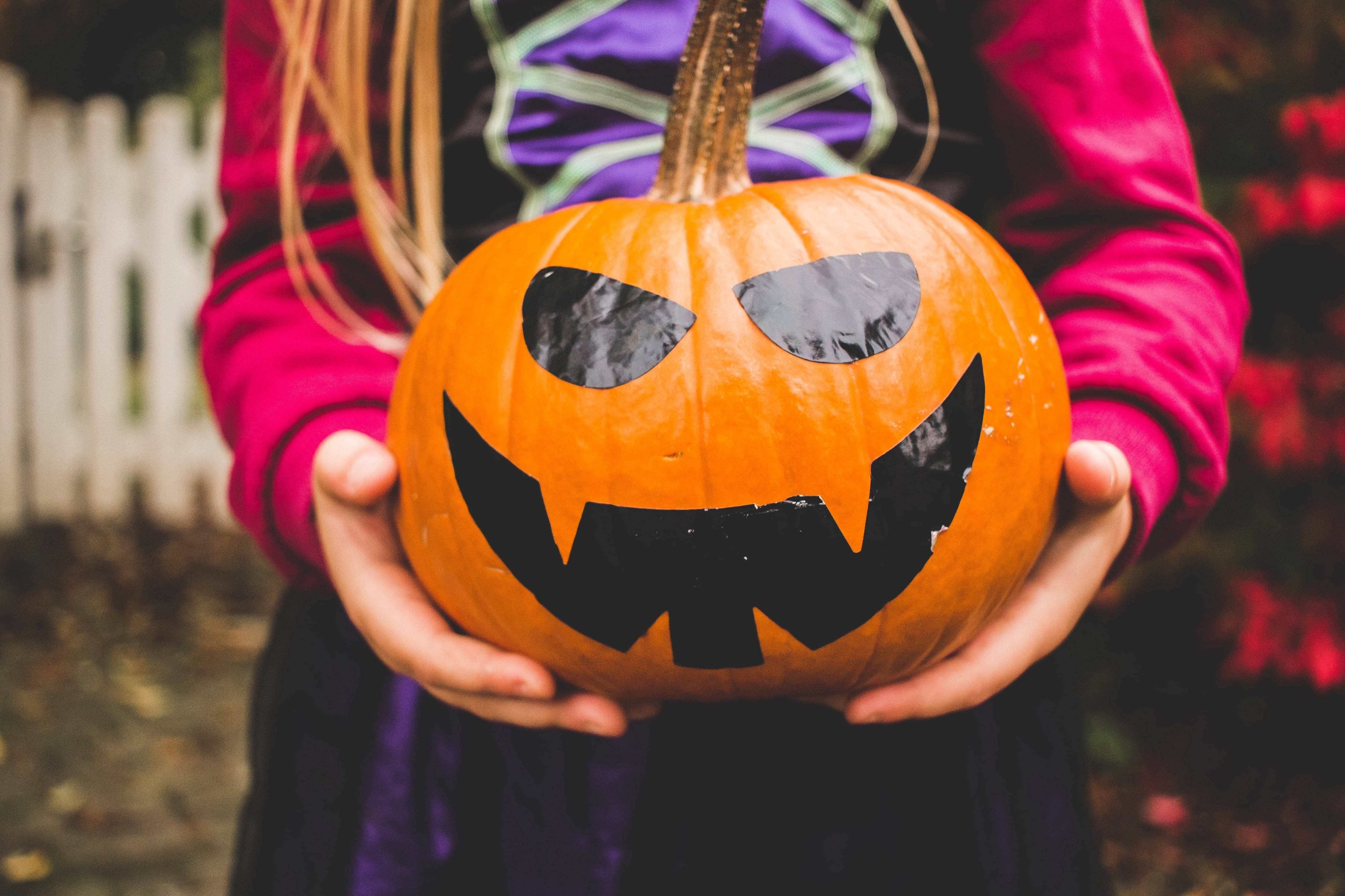 Söpö Halloween-tyttö kurpitsan kanssa Taustakuvat