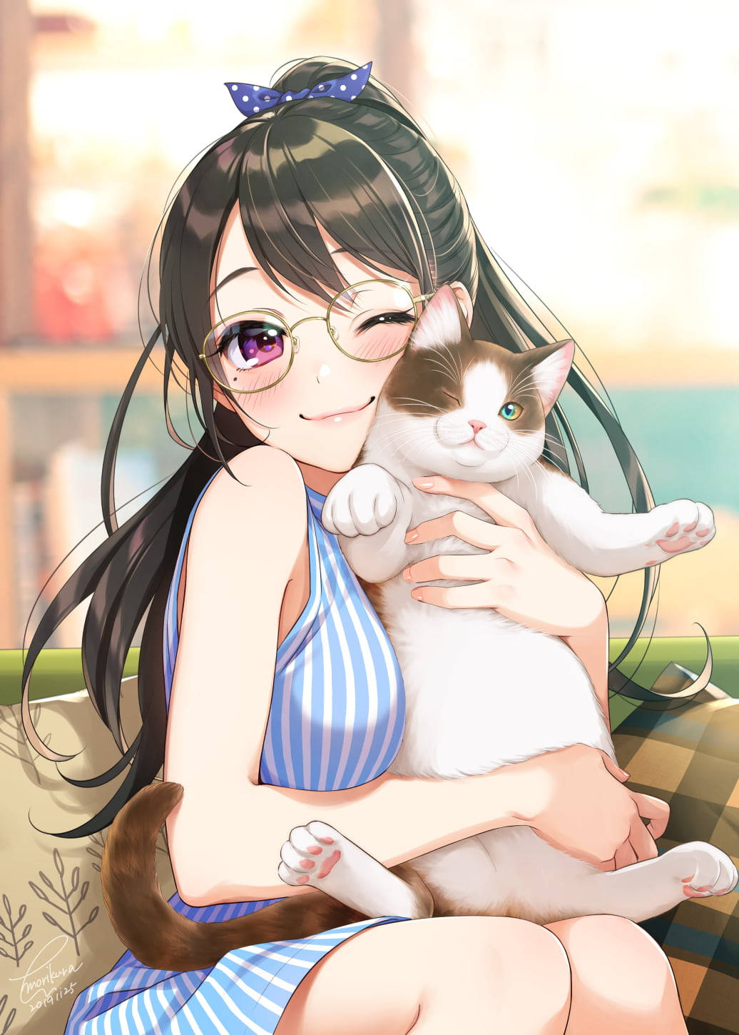 Söpö kawaii-animetyttö ja kissa Taustakuvat