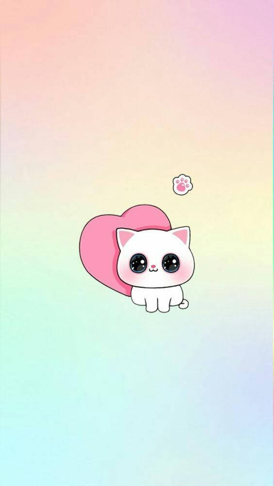 Söpö kawaii-kissa sydämellä Taustakuvat