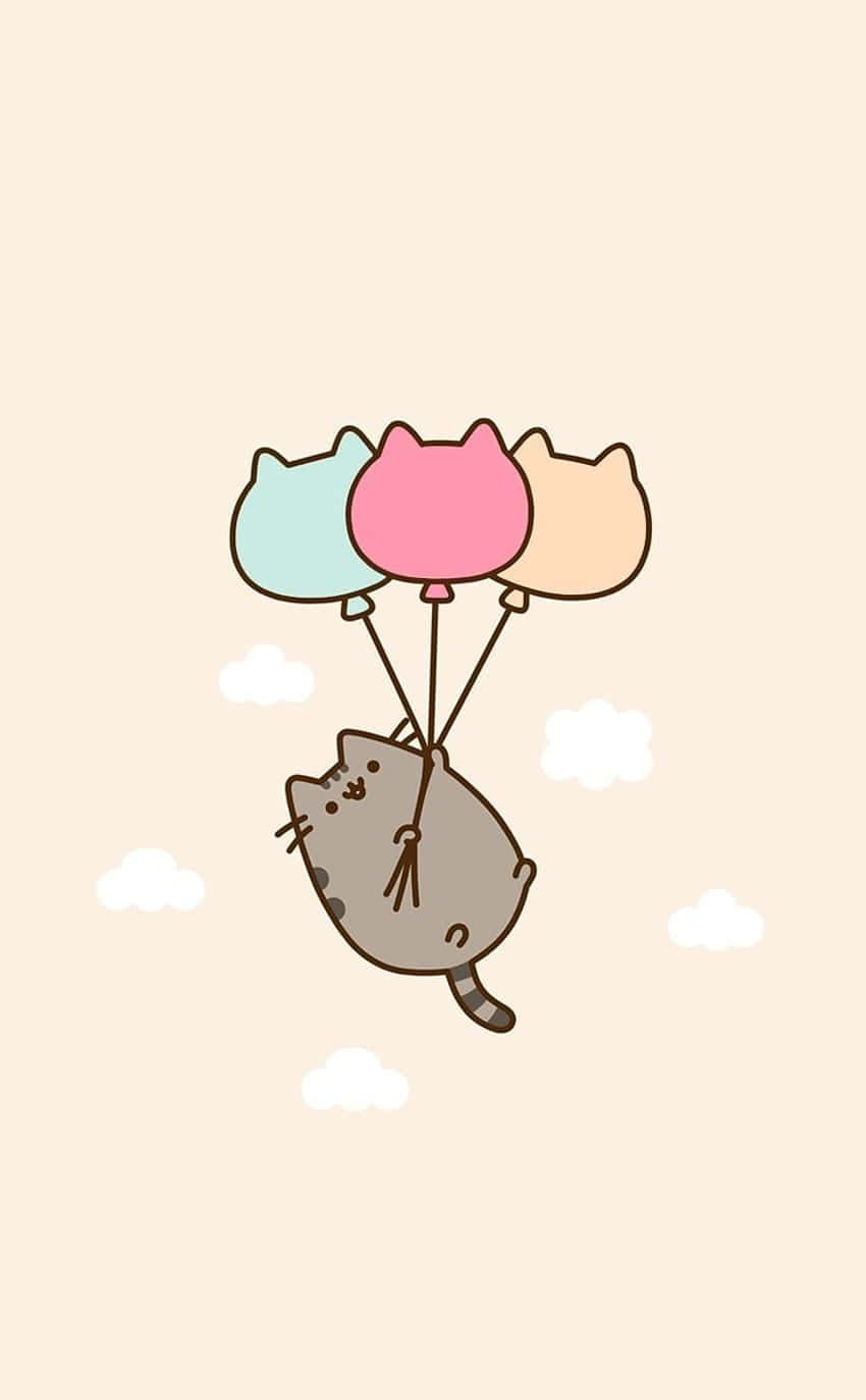 Söpö kawaii Pusheen ilmapallojen kanssa Taustakuvat