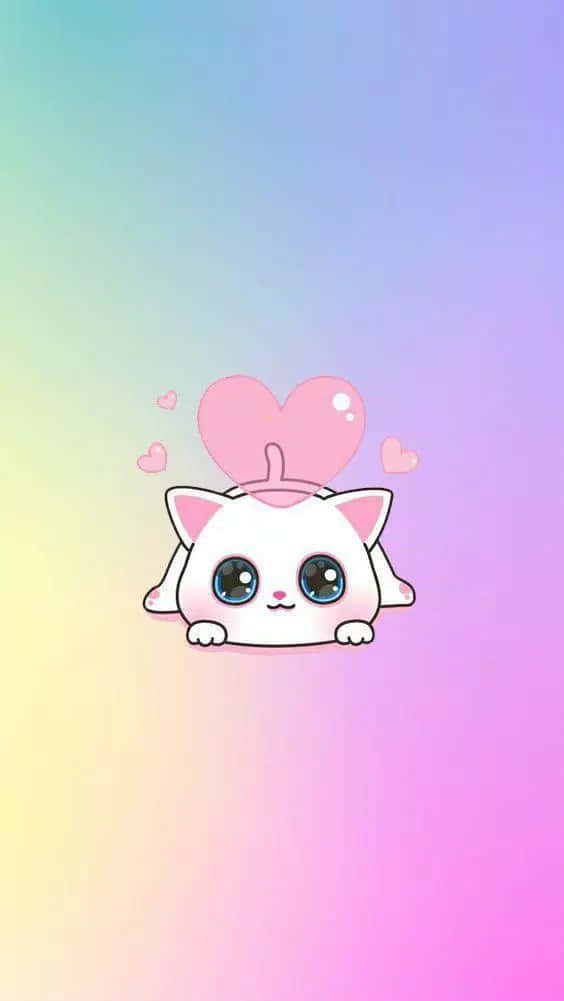 Söpö Kawaii Rakastettava Kissa Sarjakuva Taustakuvat