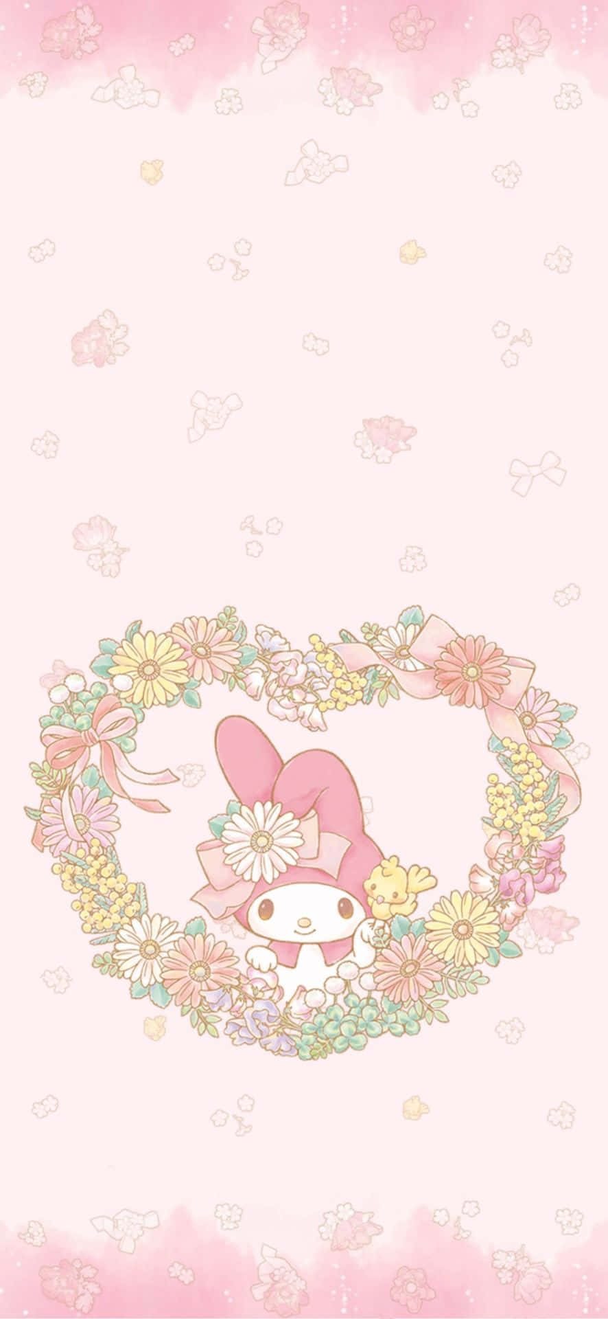 Söpö My Melody kukkaisessa sydänkehyksessä Taustakuvat