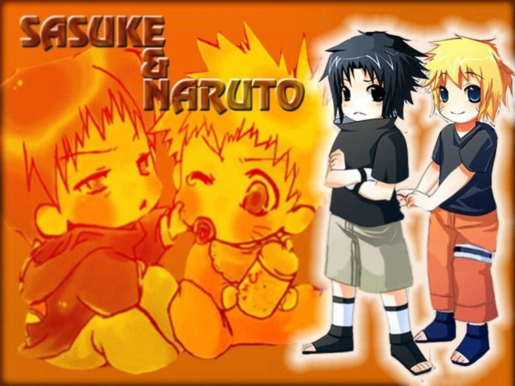 Söpö Naruto ja Sasuke oranssilla taustalla Taustakuvat