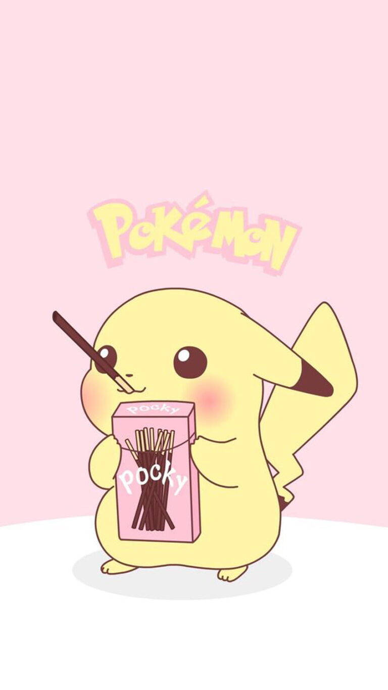 Söpö Pikachu syömässä Pocky-tikkua HD-taustakuvana Taustakuvat