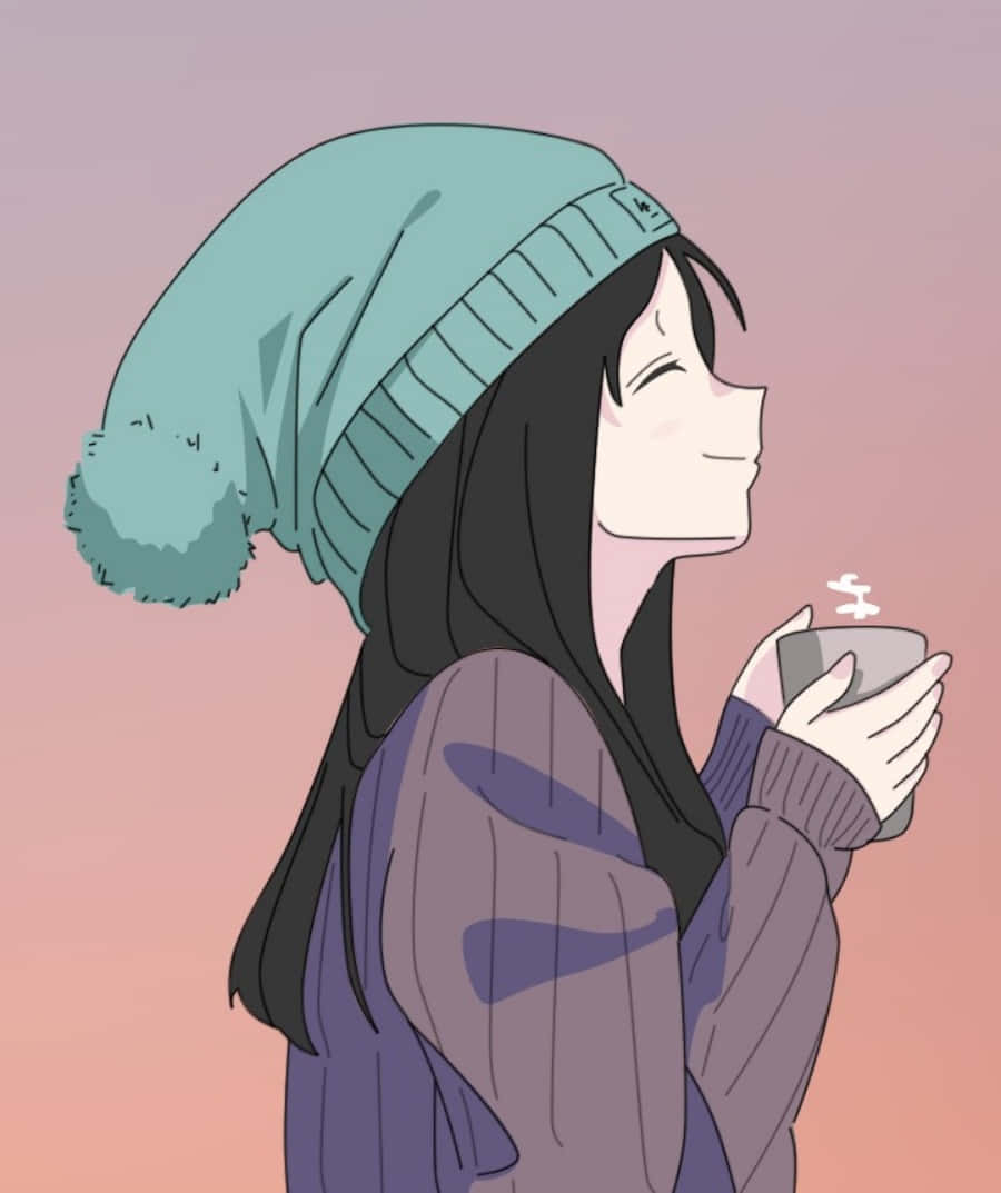 Söpö profiilikuva anime tytöstä juomassa kahvia Taustakuvat