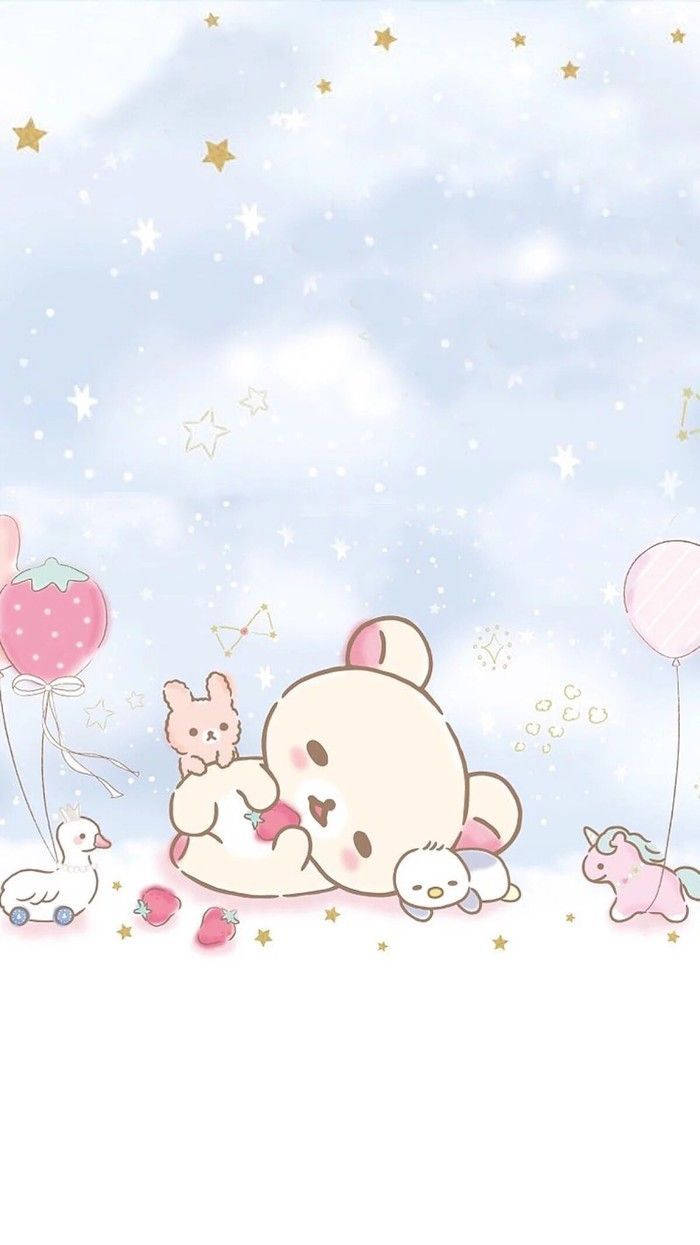 Söpö Rilakkuma vaaleanpunaisten hahmojen kanssa Taustakuvat