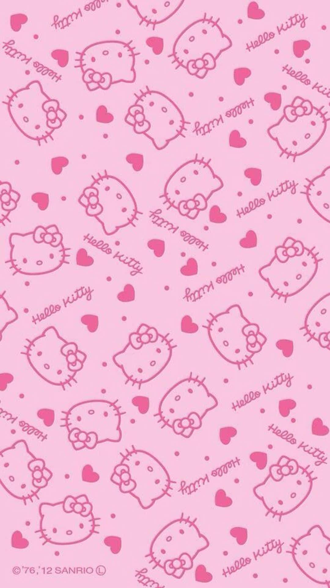 Söpö vaaleanpunainen Hello Kitty -sydänseinätaide
