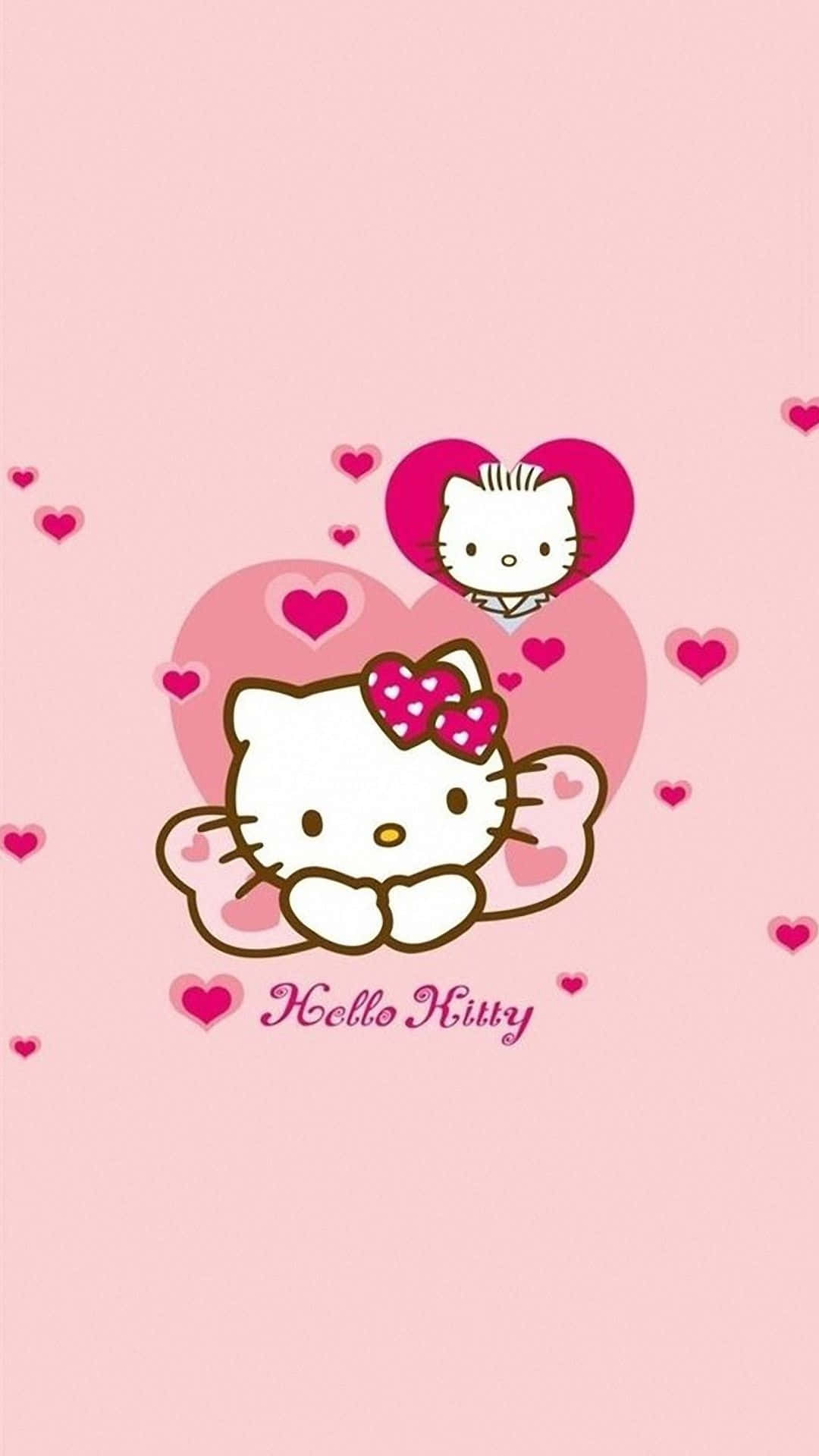 Söpö vaaleanpunainen Hello Kitty nojaamassa nauhaan Taustakuvat