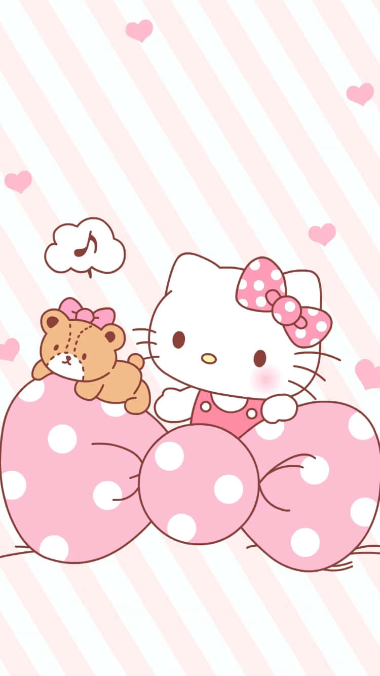 Söpö vaaleanpunainen Hello Kitty -pistekoristeinen rusetti Taustakuvat