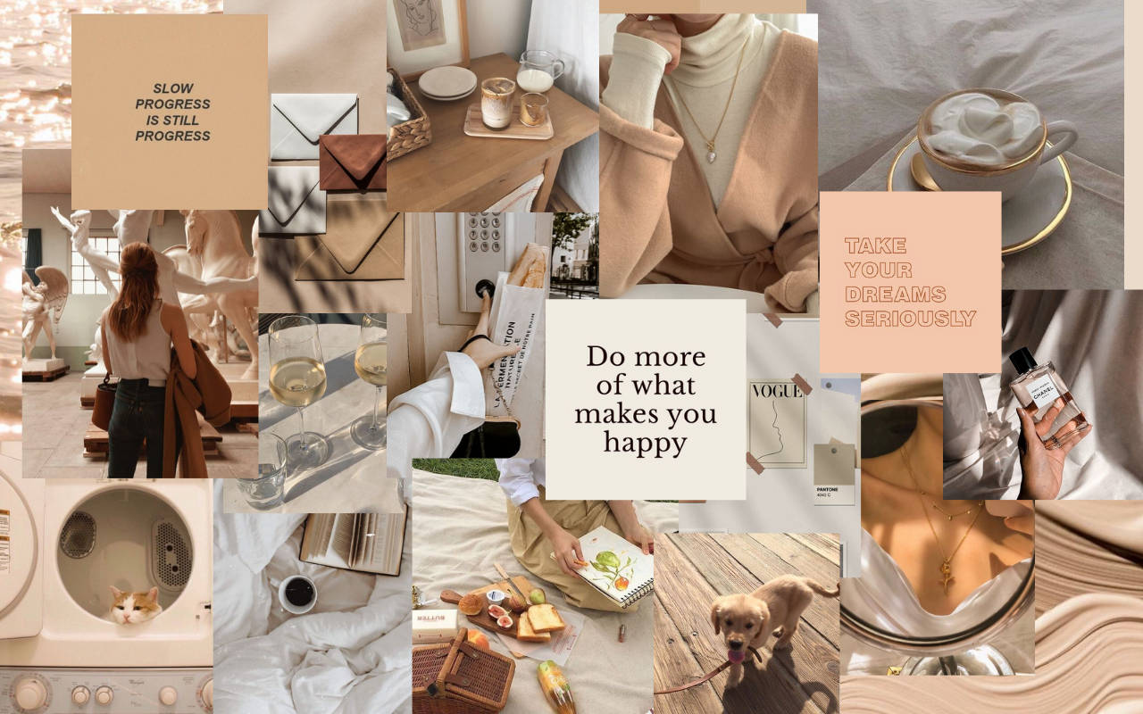 Söpöjä pentuja ja kissoja kollaasi beige esteettinen työpöytä Taustakuvat