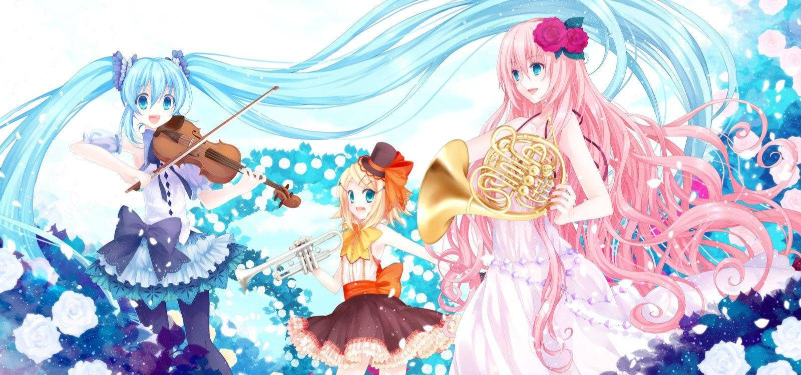 Söpöt anime-vokaloijat soittimien kanssa Taustakuvat