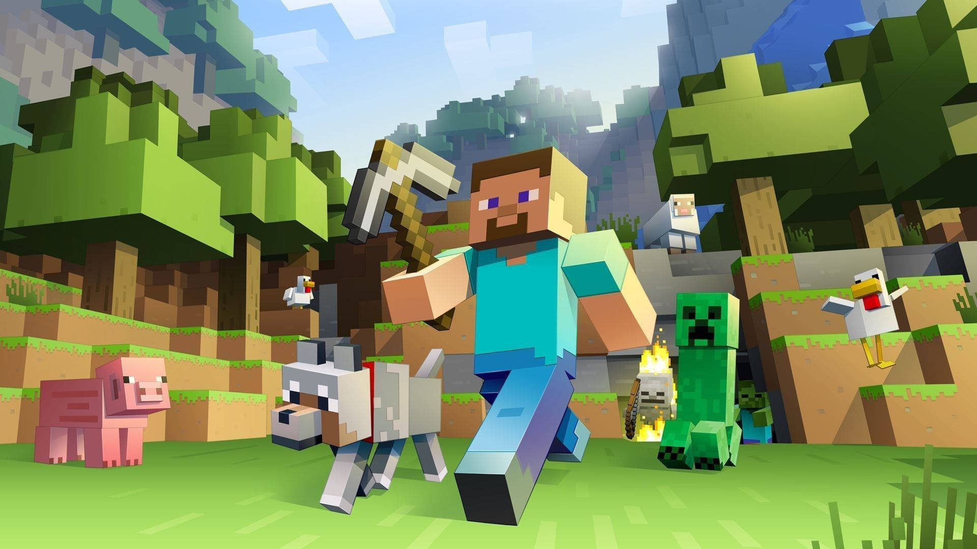 Steve ja eläimet liikkeellä Minecraft Taustakuvat