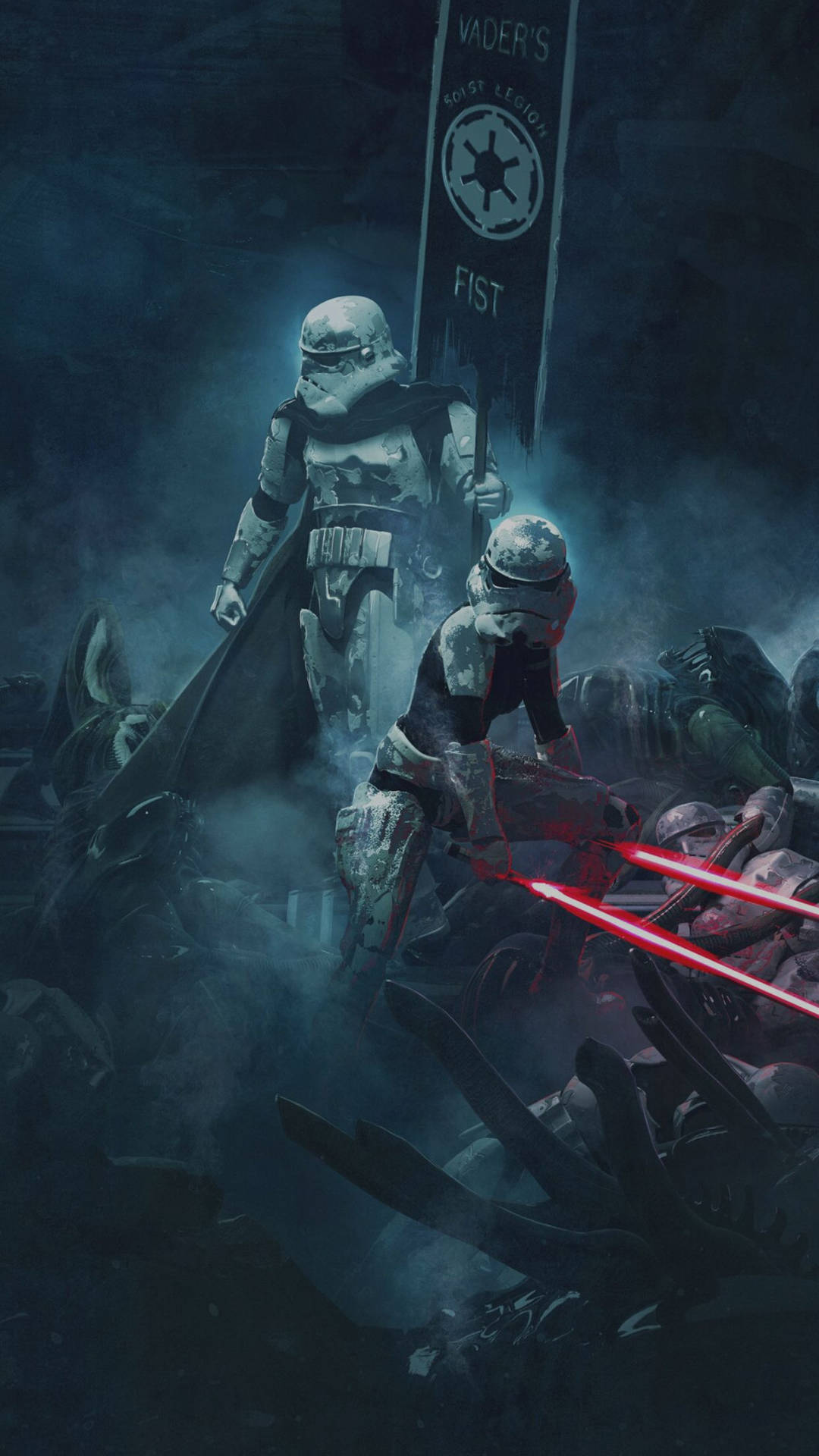 Star Wars -taustakuva Stormtrooperista taistelemassa taistelukentällä ulkoavaruudessa.