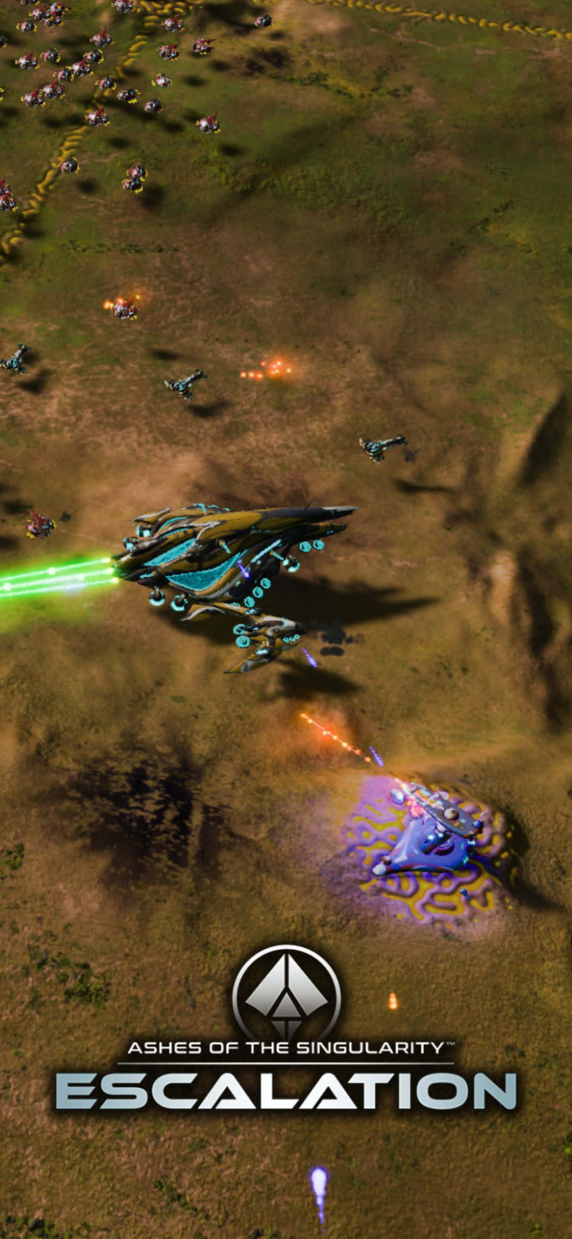 Sukella intensiiviseen scifi-strategiapeliin Ashes Of The Singularity Escalation iPhone X:llä Taustakuvat