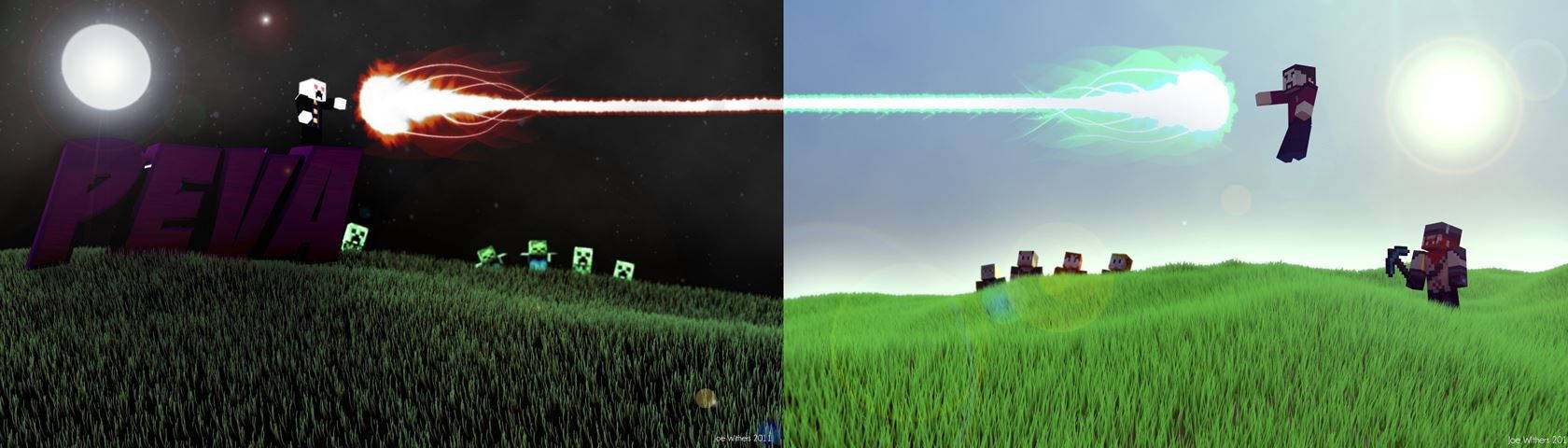 Sulautuneet tulipallot Minecraft-maailman yllä Taustakuvat