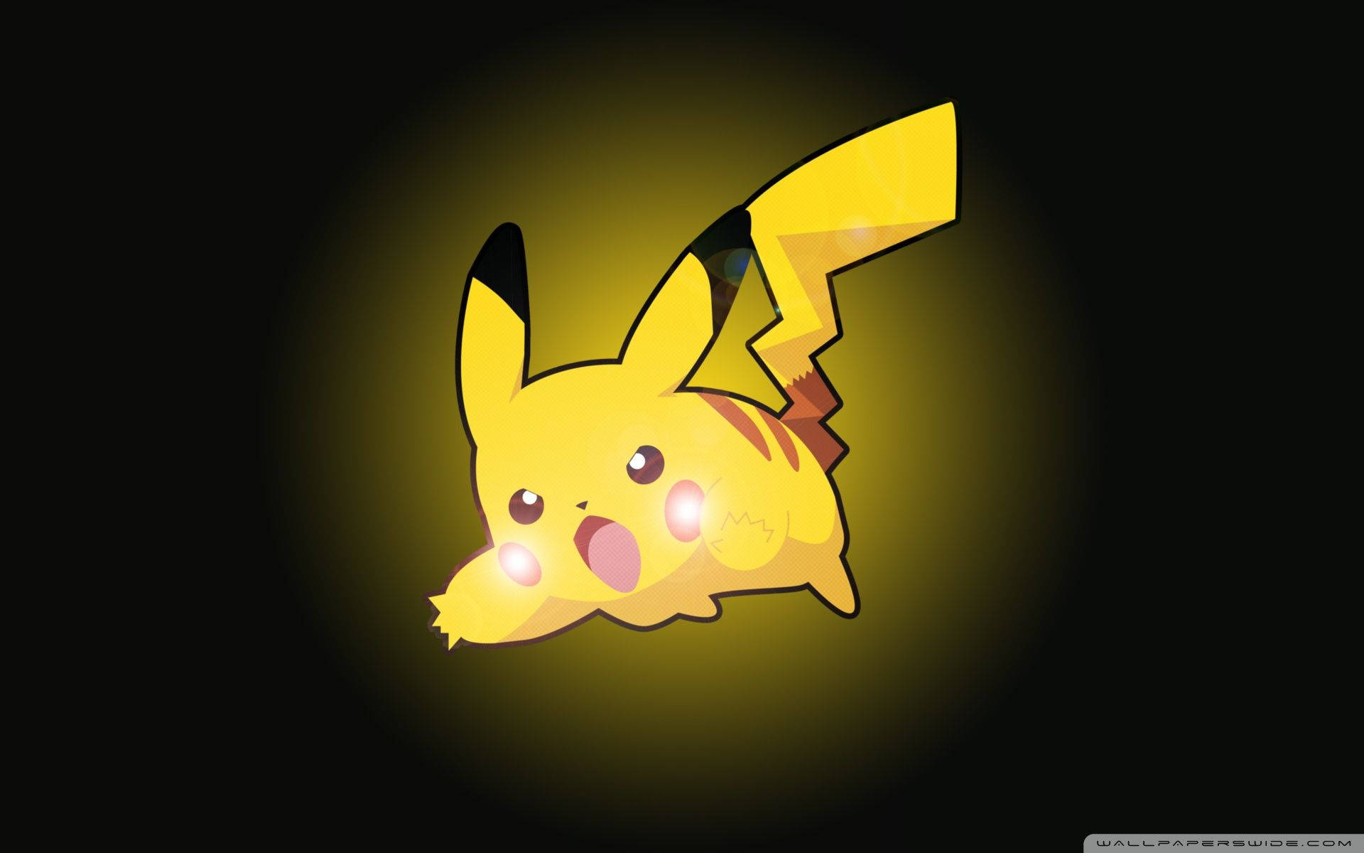 Taustakuva vihaisesta mutta suloisesta Pikachusta musta-keltaisella taustalla.