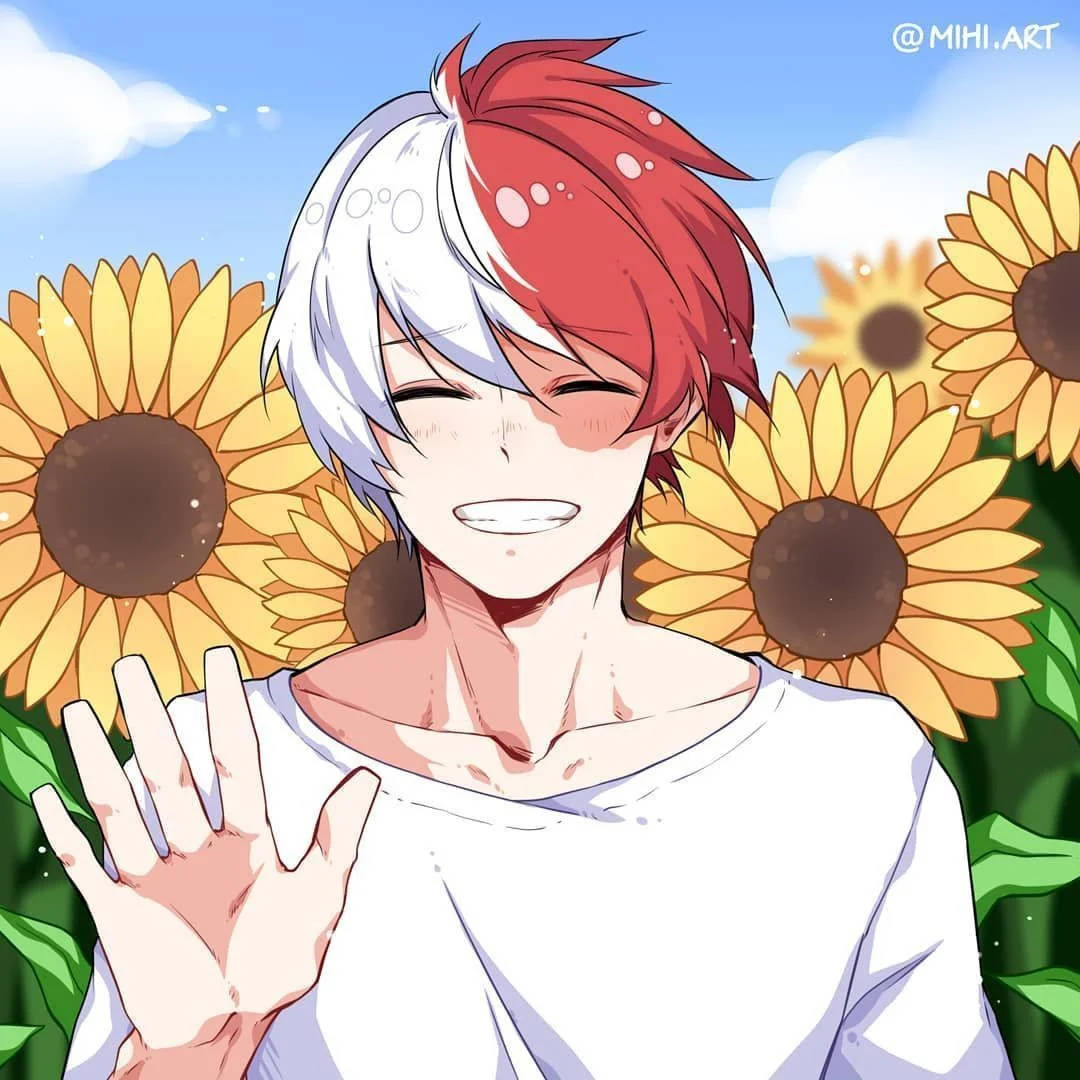 Suloinen Todoroki auringonkukkapuutarhassa Taustakuvat